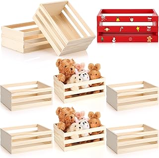 Gerrii 6 Pcs 8'' Small Wooden Crates for Crafts Unfinished Crates Center...