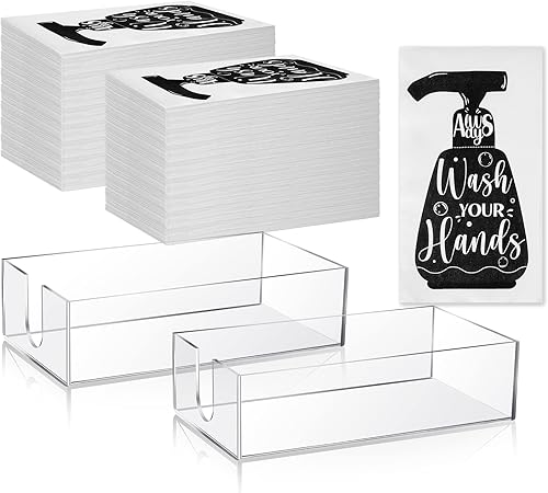 Toallas de mano desechables y soporte de servilletas de acrílico para baño, toalla de mano de papel desechable, toallero de invitados transparente,