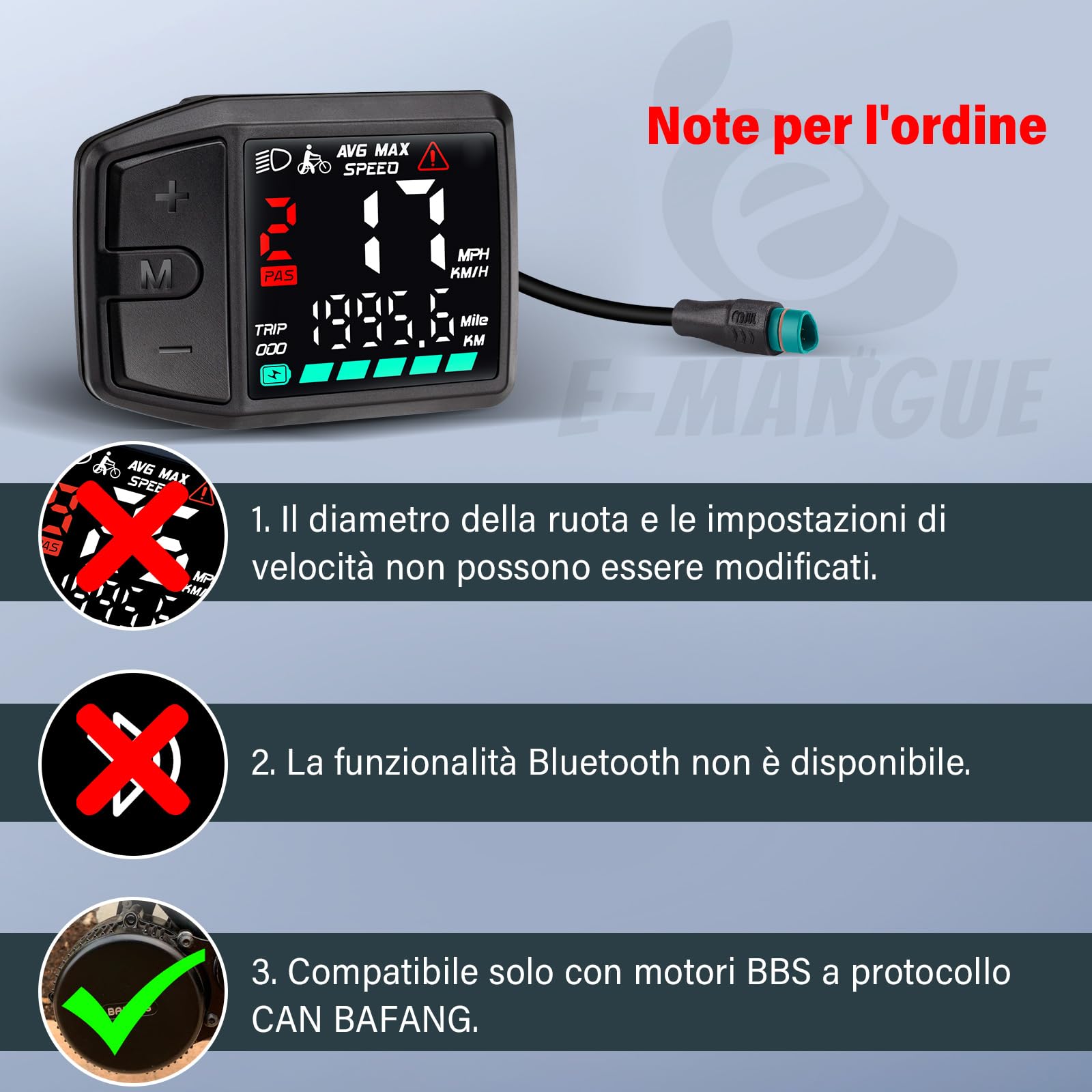BAFANG Display Ebike a 5 pin per motori Bafang CAN, tachimetro per bicicletta con 0-9 PAS, DZ41 (M620, M600, M560, M510, M420), DC 24 V/36 V/48 V