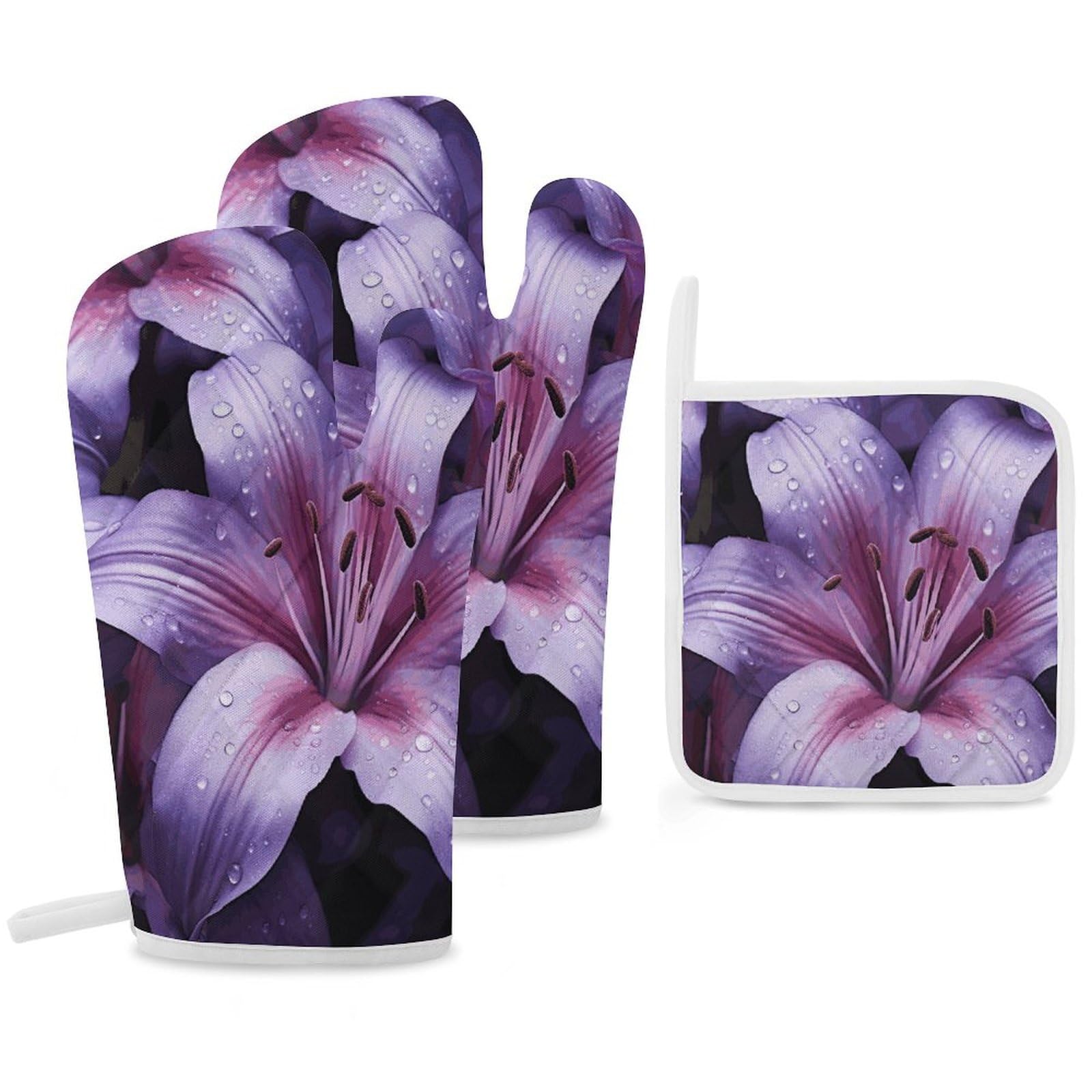 Gants de cuisine anti-brûlure fleurs de lys violets : protégez vos mains avec cette manique