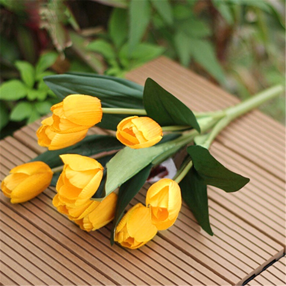 Bluelans ramo 9 cabeza artificial Tulip flores de seda Artificial ramo de flores en casa mesa decoración de boda, Amarillo, talla única