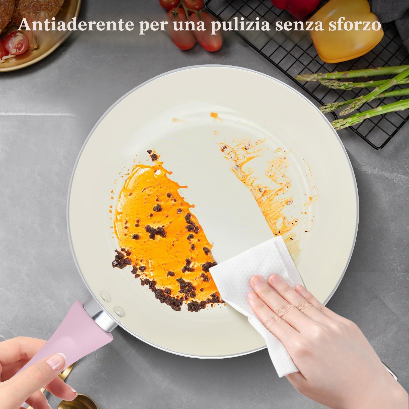 M MELENTA Set di pentole e padelle antiaderenti, 11 pezzi in ceramica rosa | Set da cucina antiaderente, pentole a induzione, set di pentole antiaderenti per principianti, senza PTFE, PFOA e PFAS