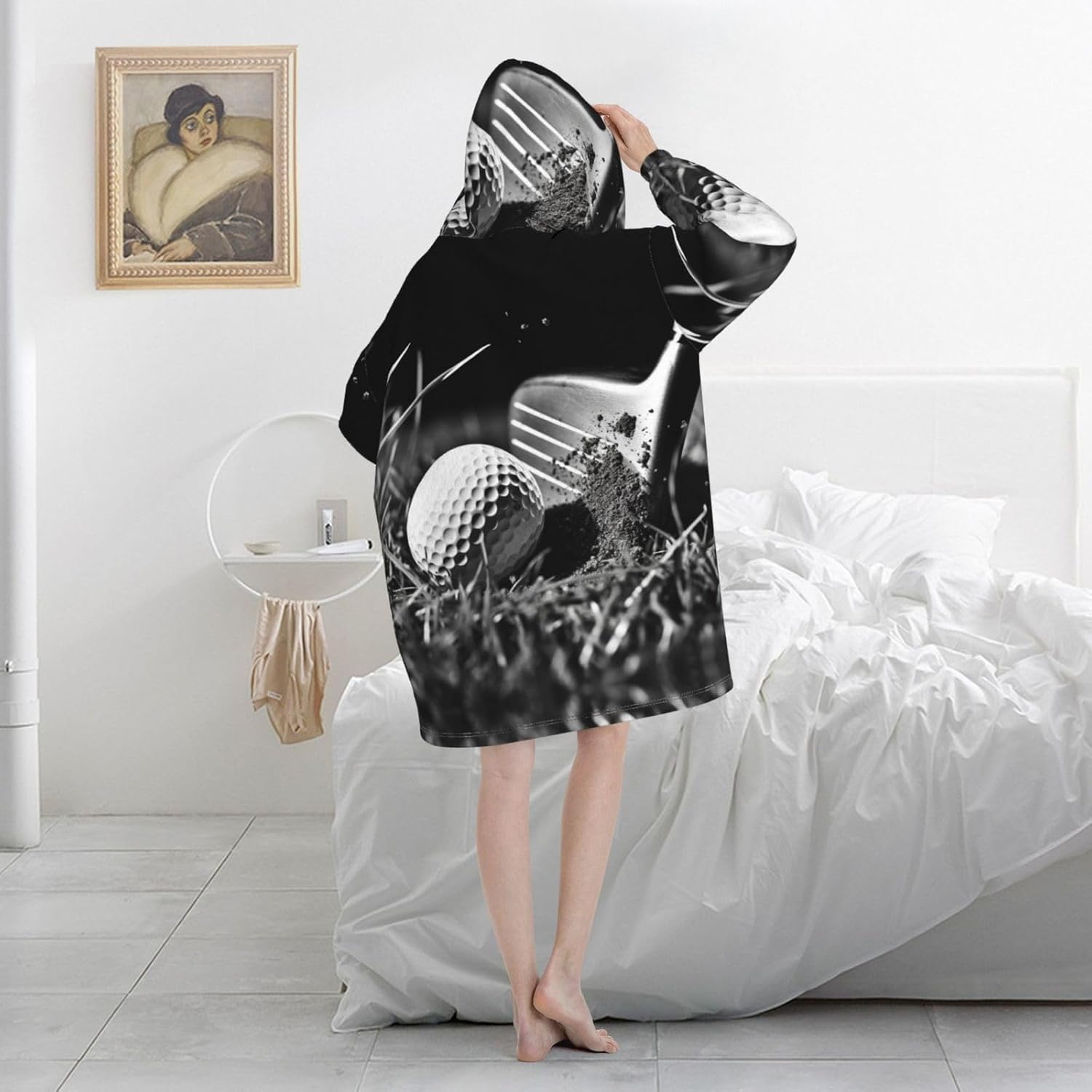 Golf Ball Print Blanket Hoodie Fleece Sweatshirt Blanket With Sleeves And Pockets