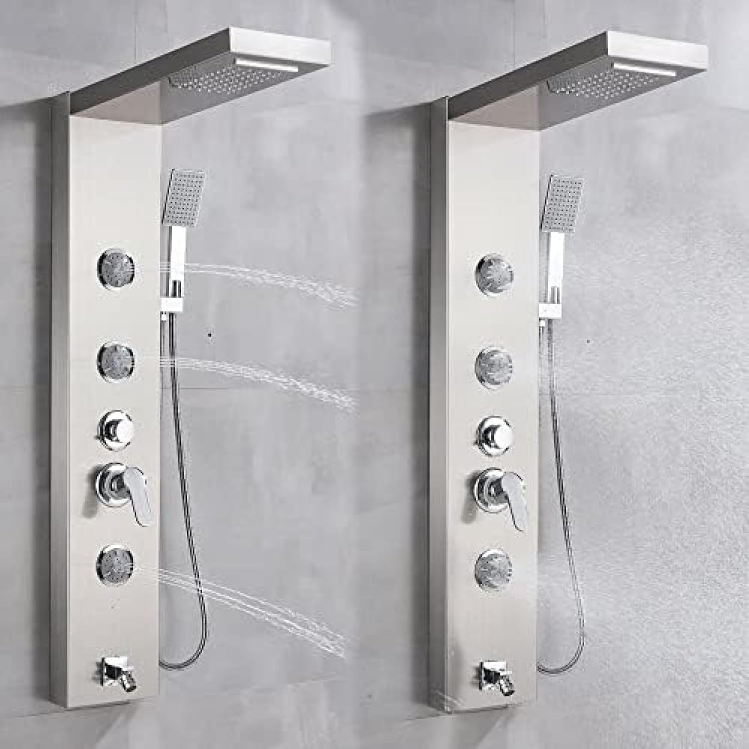 Shower System, Stainless Steel LED Shower Panel, Tower Rain, Waterfall Massage Nozzle System, Mixer Shower Column-Black 9001,Brushed Nickel 8013(Black 8011) (Brushed Nickel 1039)
