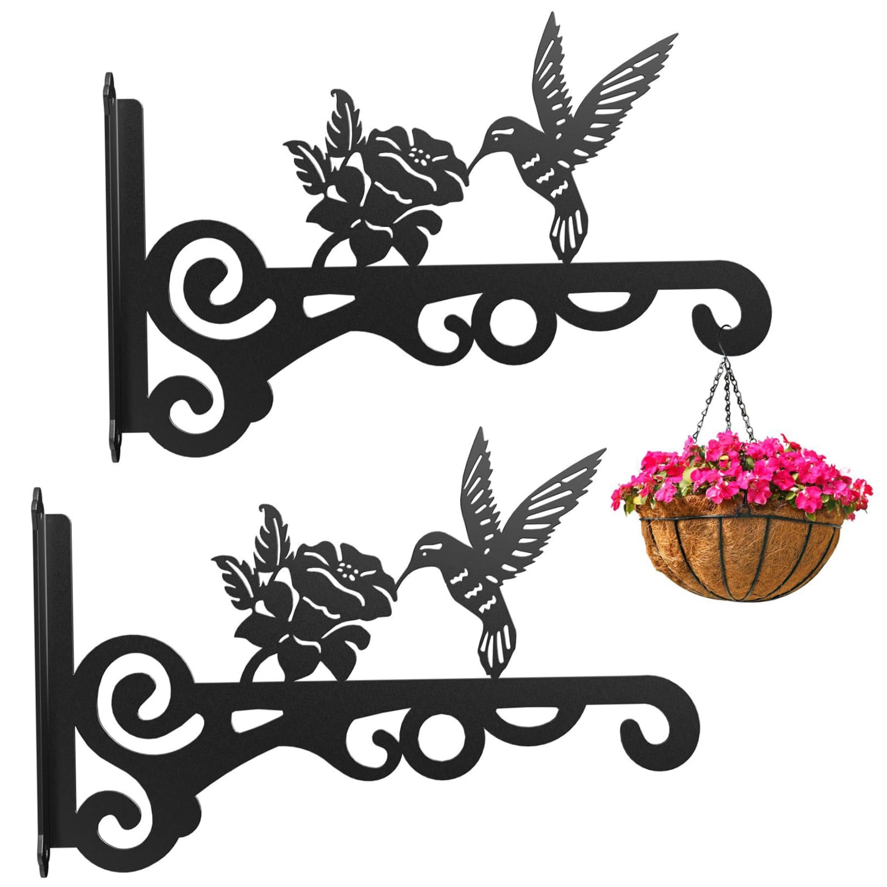 Crochet mural plantes en métal forgé - Support décoratif oiseau haute résistance x2