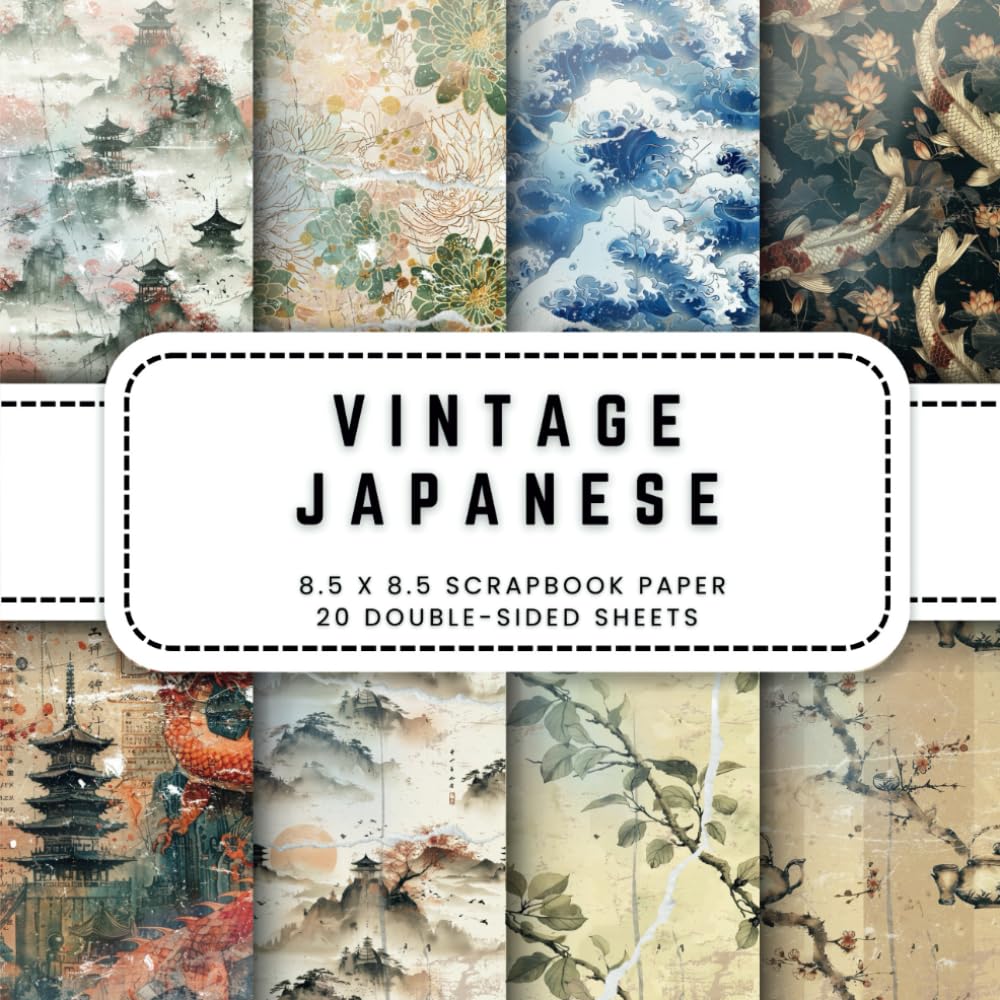 Vintage Japanese Scrapbook Paper: 20 Japan Style Double-sided Decorative Craft Paper, 8.5 x 8.5 (21.59 x 21.59 cm) Perfect for Junk Journaling, Ephemera, Origami, Wrapping And More.