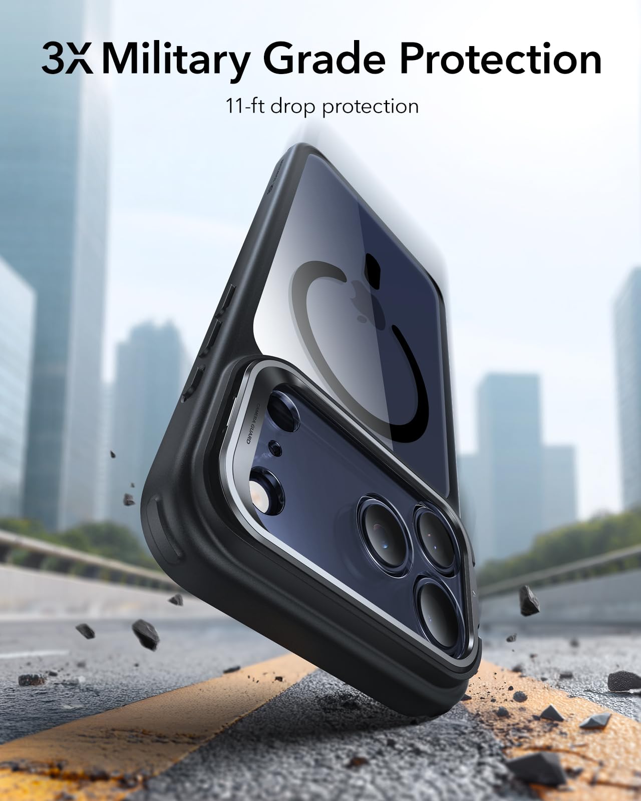 ESR Cover per iPhone 17 Pro Max, Controllo della fotocamera, Compatibile con MagSafe, Supporto integrato, Protezione di livello militare, Retro resistente ai graffi, Serie Classic, Nero Trasparente