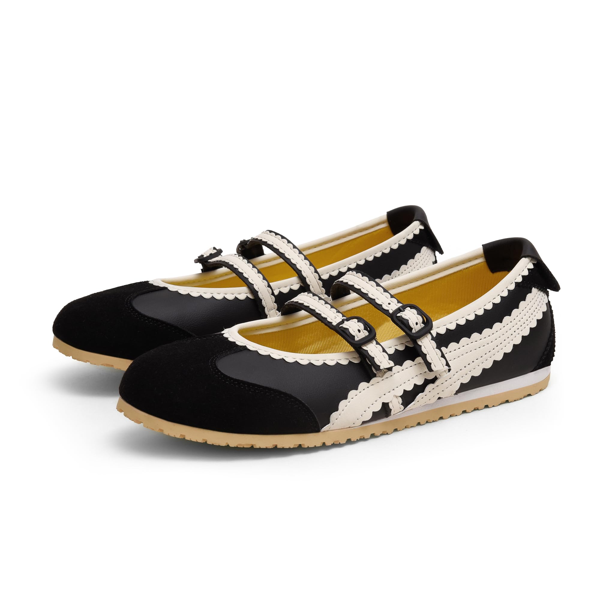Adolilove Ballet Sneakers for Women Mary Jane Flats Walking Shoes Slip On with Elastic Straps with Memory Foam Insole