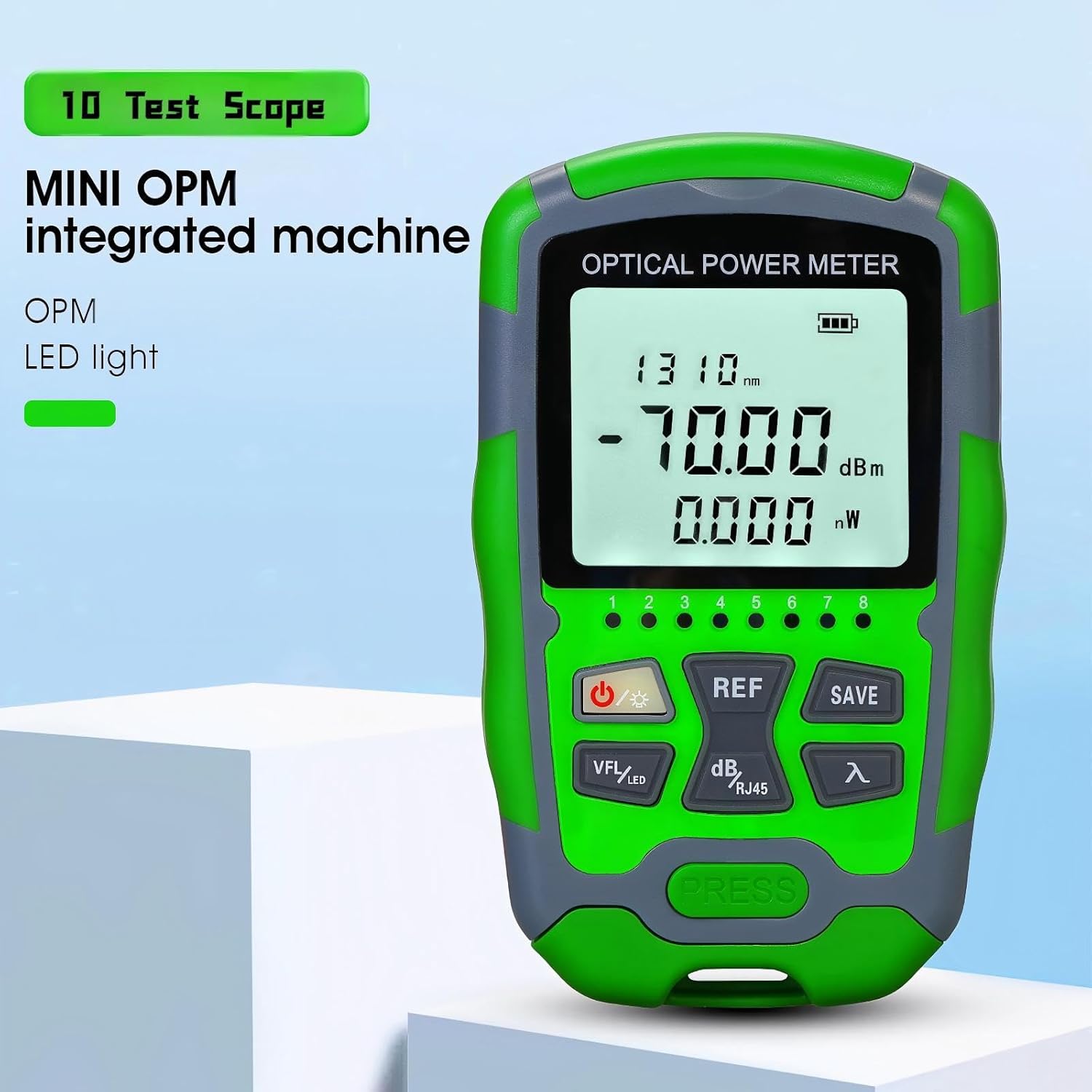 Dry Cell A-M70 OPM Portable Fiber Optic Power Meter Integrated Machine 50 (FC/SC/ST) & RJ45 Network Test Portable Fiber Optic Tester ‑70 to +10 1pc FC to LC Adapter