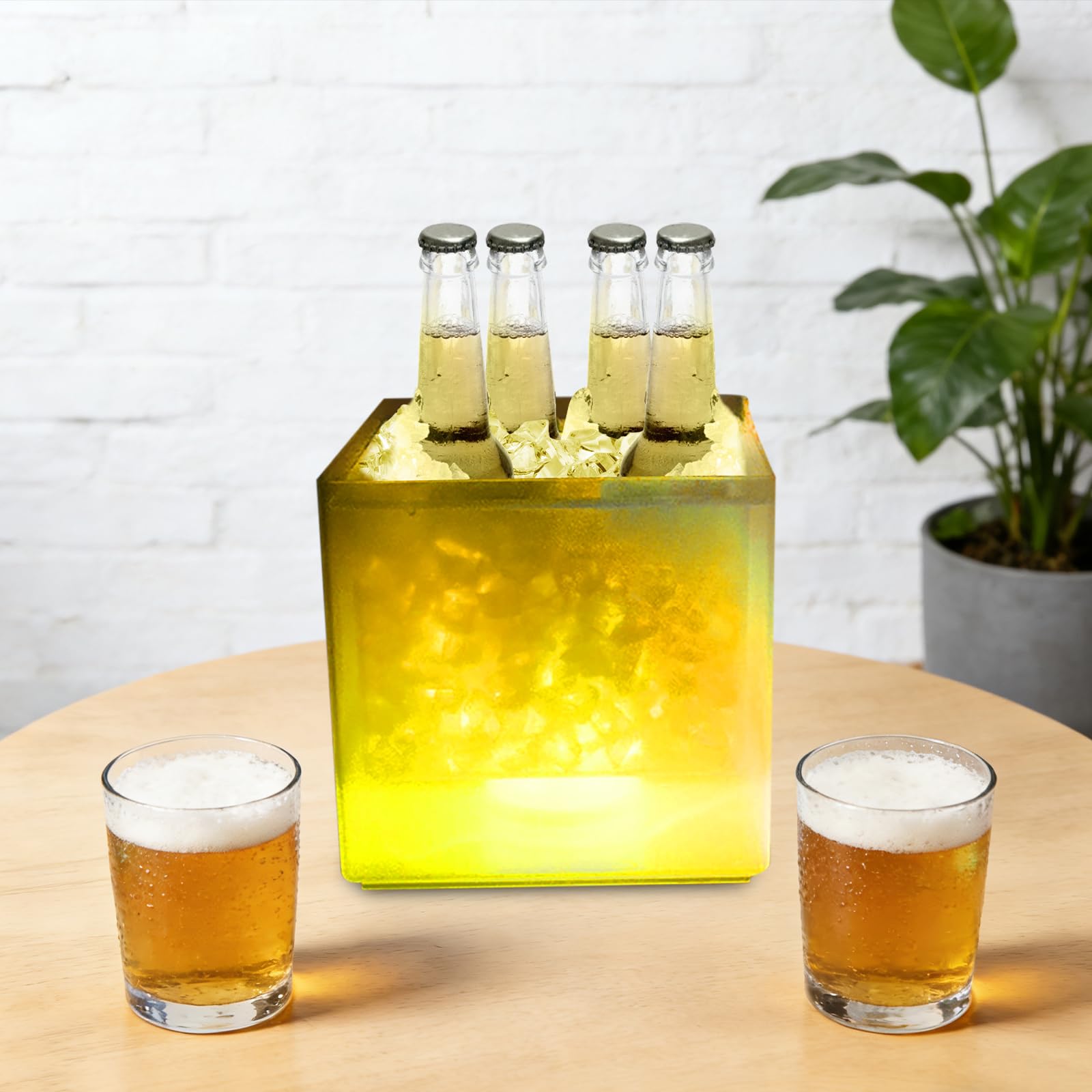 Secchiello di ghiaccio a LED per bevande, bianco RGB, refrigeratore per champagne, in plastica, per feste, bar, matrimoni, decorazione da tavolo
