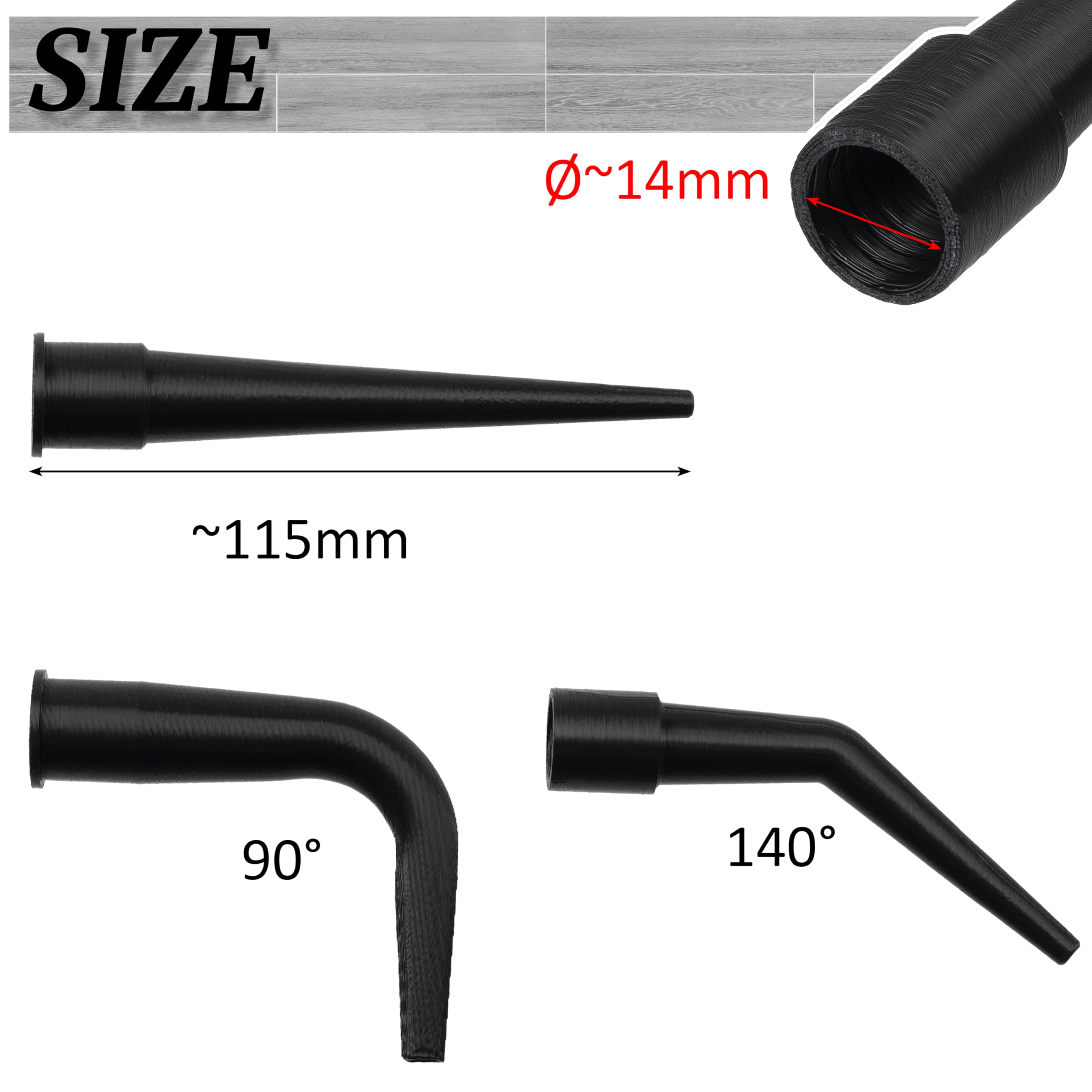 AERZETIX - Kit di 4 beccucci (2 dritti, 1 a 140°, 1 a 90°) per cartuccia di silicone + 1 spatola per lisciare le giunzioni + 1 tappo | in plastica nera