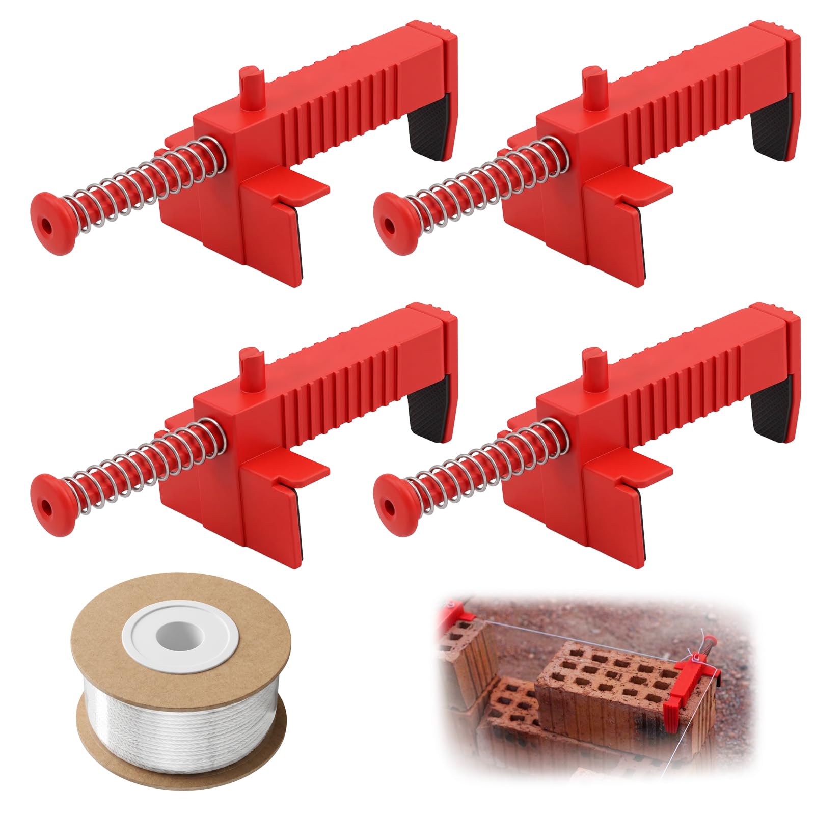 4 Pcs Brick Line Runner, Brick Liner Clamps Bricklaying Tools Line Runners Wire Drawer Bricklaying Tools Fixer for Building Construction Brickwork Wire Puller Red