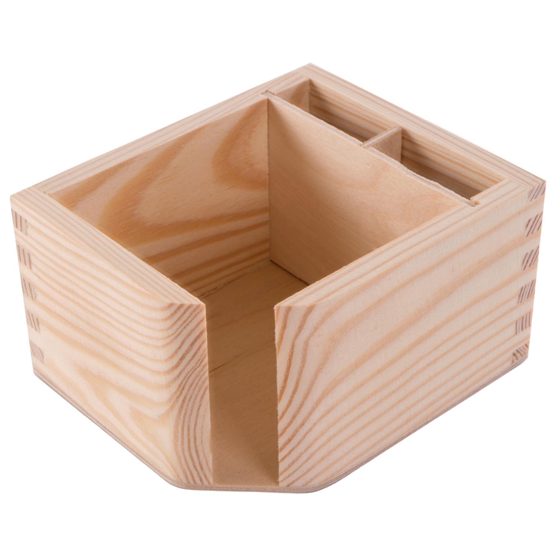WooDeeDoo Desk Memo Pad & Pen Holder | 4 Pack | Wooden Tidy Organiser Note Dispenser | 10 x 12 x 6.5 cm | Plain Unpainted Pinewood