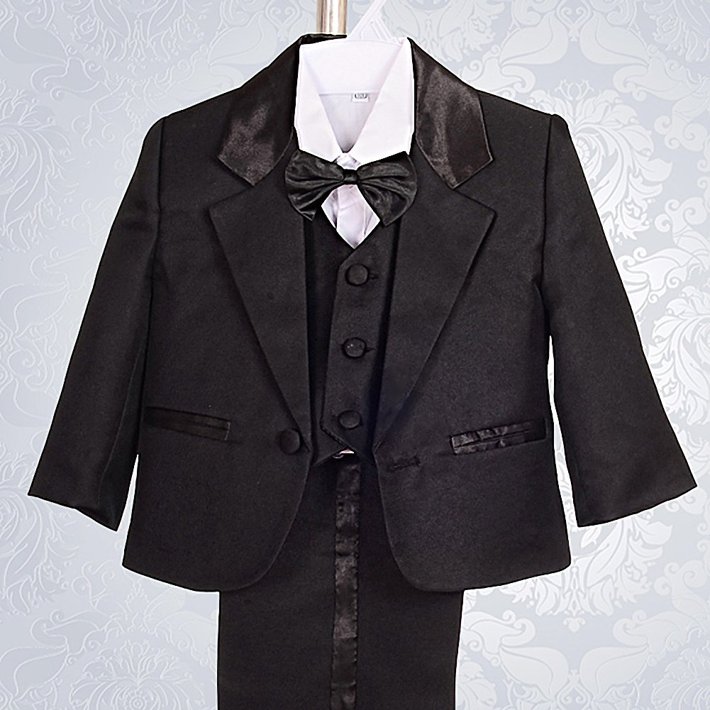 Lito Angels Baby Boys' Formal Tuxedo Suits Wedding Christening Outfits No Tail 5 Piece Set Size 18-24 Months Black