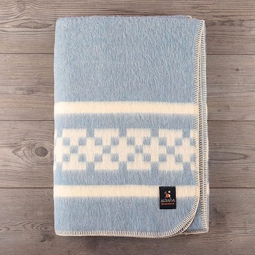 Miniatura 194 de Manta gruesa de lana de alpaca pesada para acampar al aire libre en interiores, mantas suaves de lana de alpaca peruana que vienen en diseño étnico