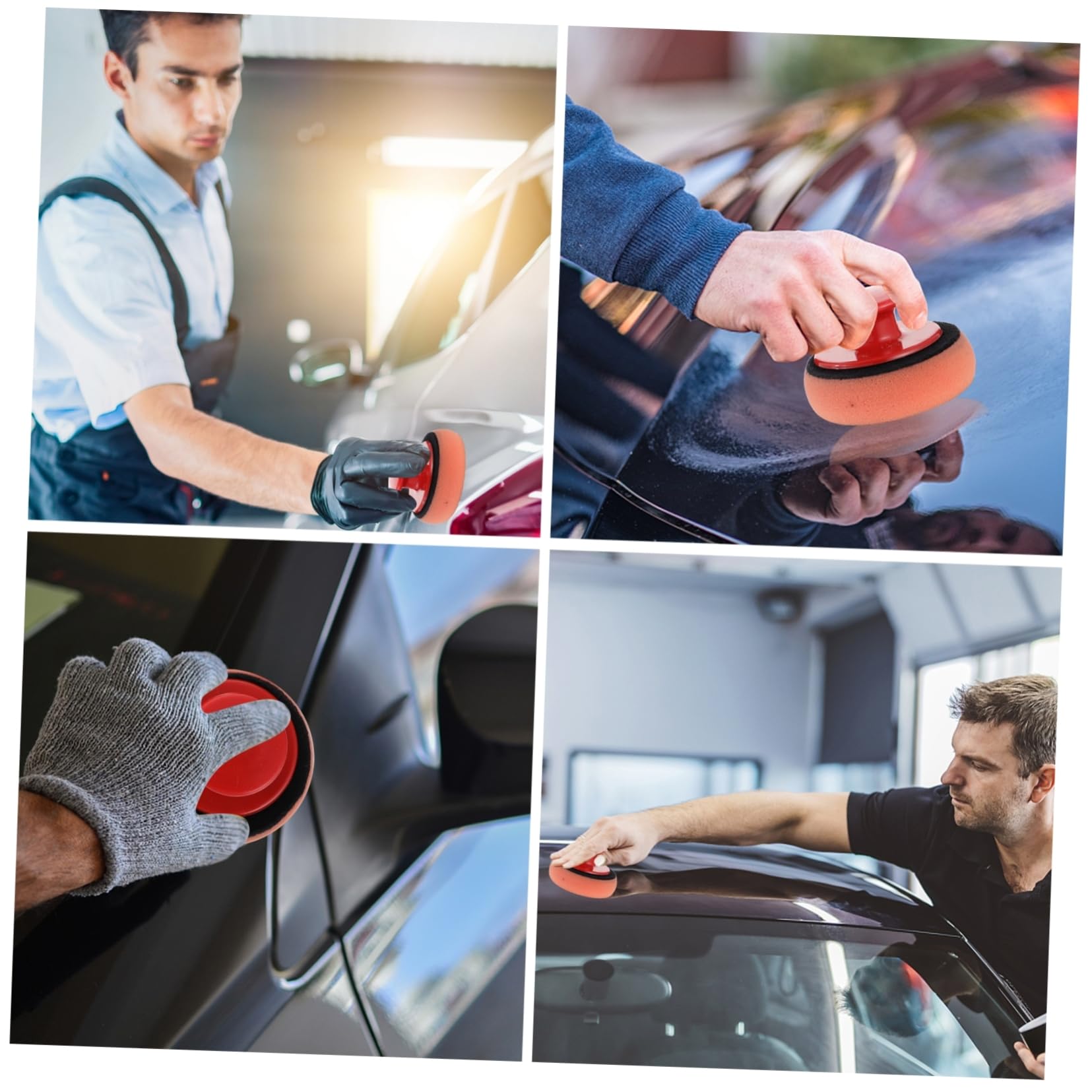 iplusmile 10piezas Almohadillas De Aplicación De Cera Para Automóviles Con Mango Ergonómico Esponjas Pulidoras De Microfibra Diseño y Reemplazable Para Limpieza y Pulido Exterior De