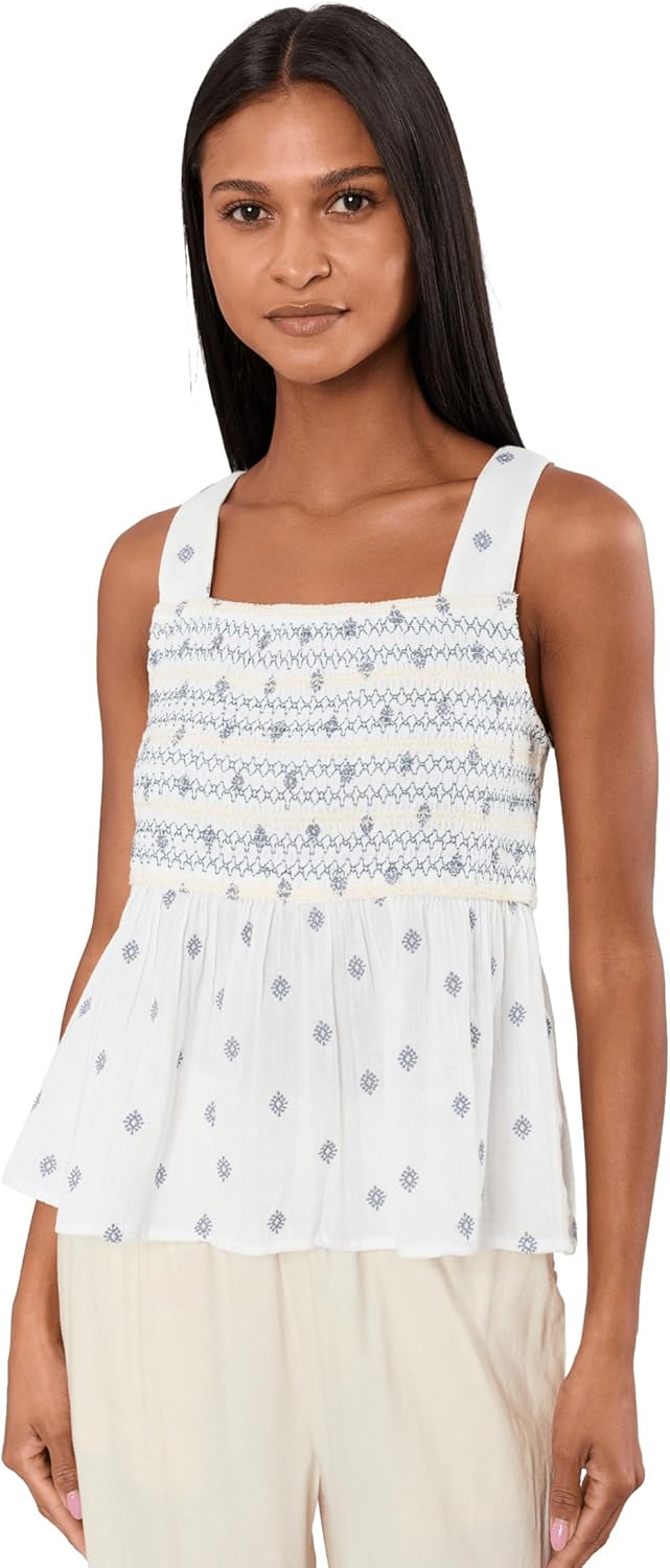 Liverpool Los Angeles Sleeveless Smocked Woven Top with Embroidery