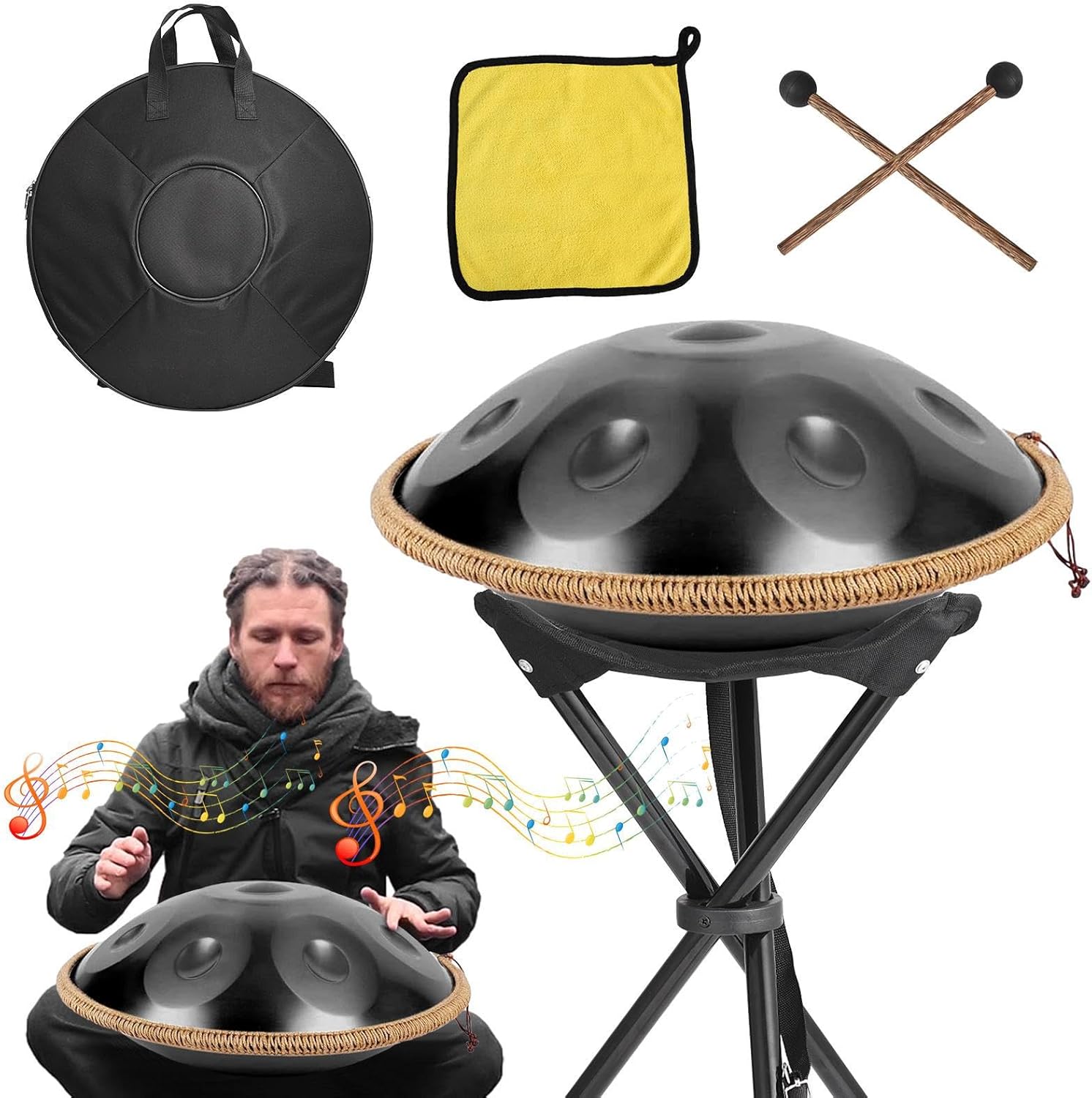 Pan Drums for Adults - 18 Inches 9 Notes Metal Drum in G Minor | Handpan Set, Musical Percussion Instruments for Yoga, Meditation, Concert, Gathering
