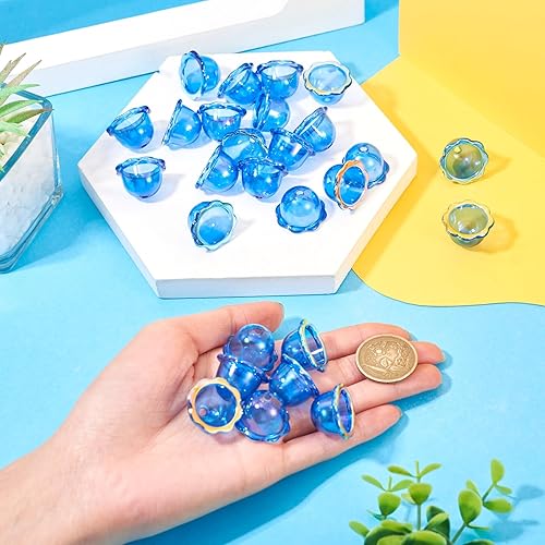 Vista 274 de FASHEWELRY 10 cuentas de cristal hechas a mano, cuentas florales de cristal, cuentas espaciadoras de flores de trompeta transparentes, cuentas