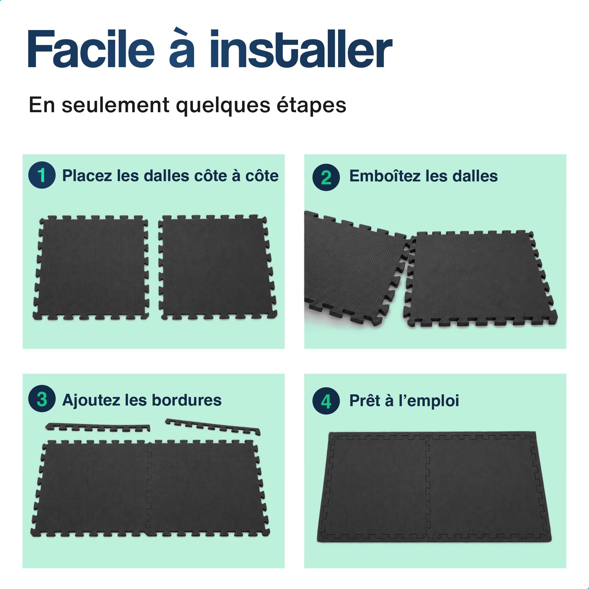 Hulser Tapis puzzle de fitness - 60 x 60 x 1,2 cm - Tapis de protection de sol pour salles de sport et maison - Pour appareils de fitness - d'entraînement