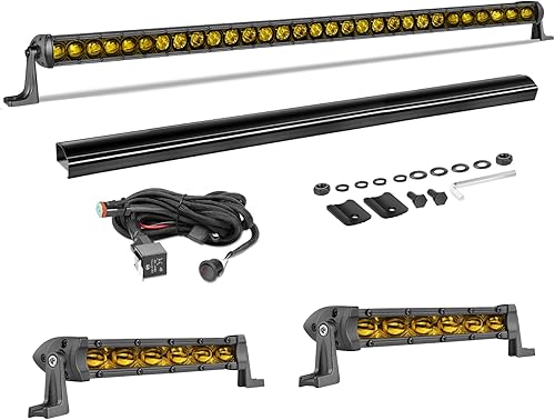 Barra de luz LED ámbar de 40 pulgadas + cápsulas LED ámbar delgadas, 2 unidades de 7 pulgadas