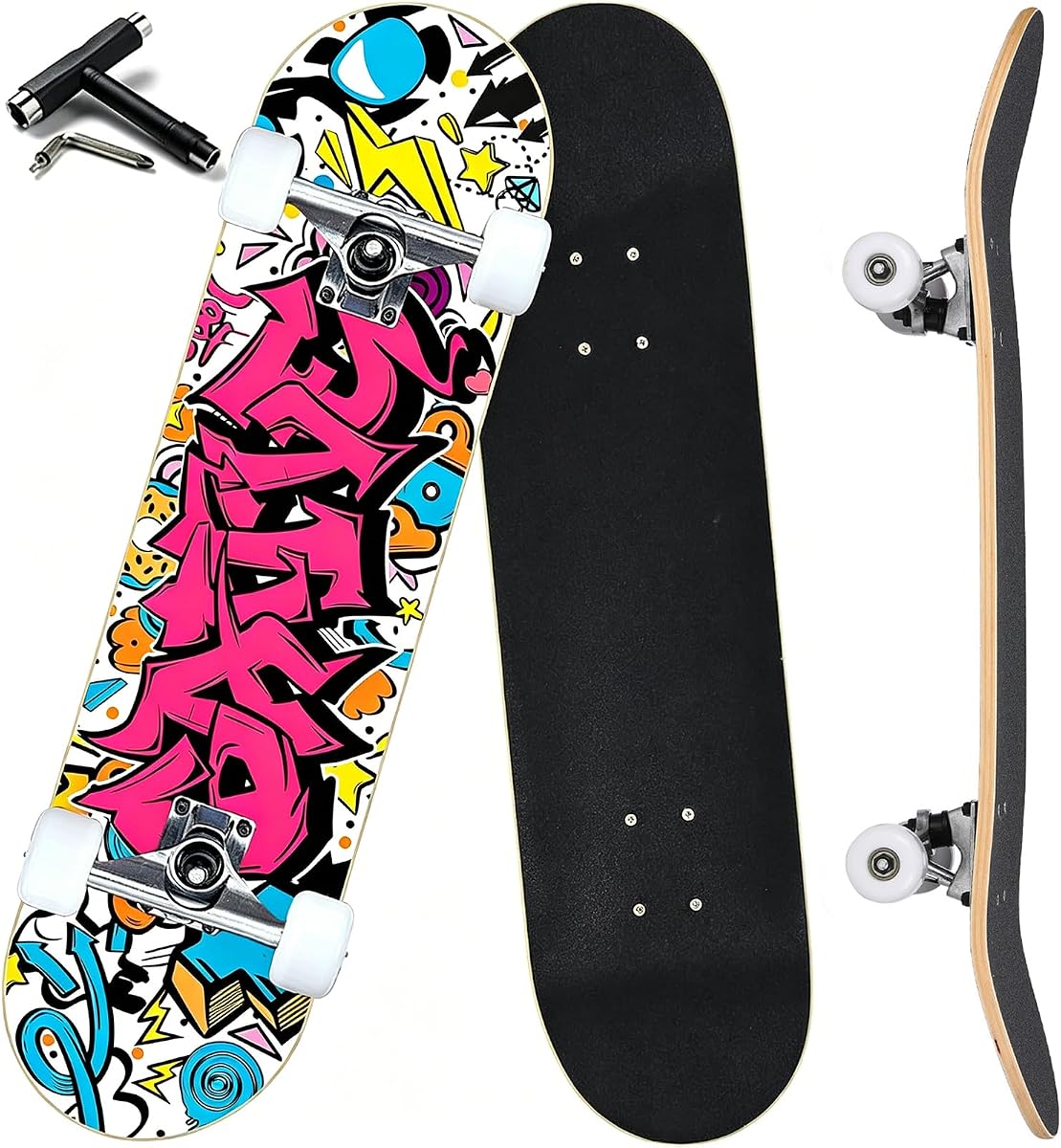 Patinetas profesionales completas para principiantes, niñas, niños, jóvenes, adolescentes, adultos, tablas de skate de 31 x 8 pulgadas, 7 capas de arce canadiense, cubierta de doble patada, longboard cóncavo