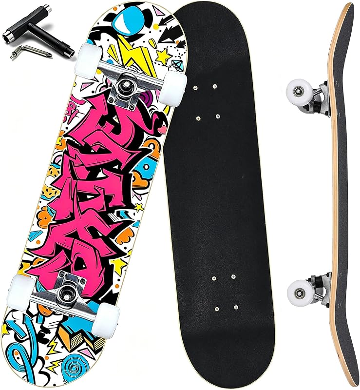 Patinetas profesionales completas para principiantes, niñas, niños, jóvenes, adolescentes, adultos, tablas de skate de 31 x 8 pulgadas, 7 capas de arce canadiense, cubierta de doble patada, longboard cóncavo