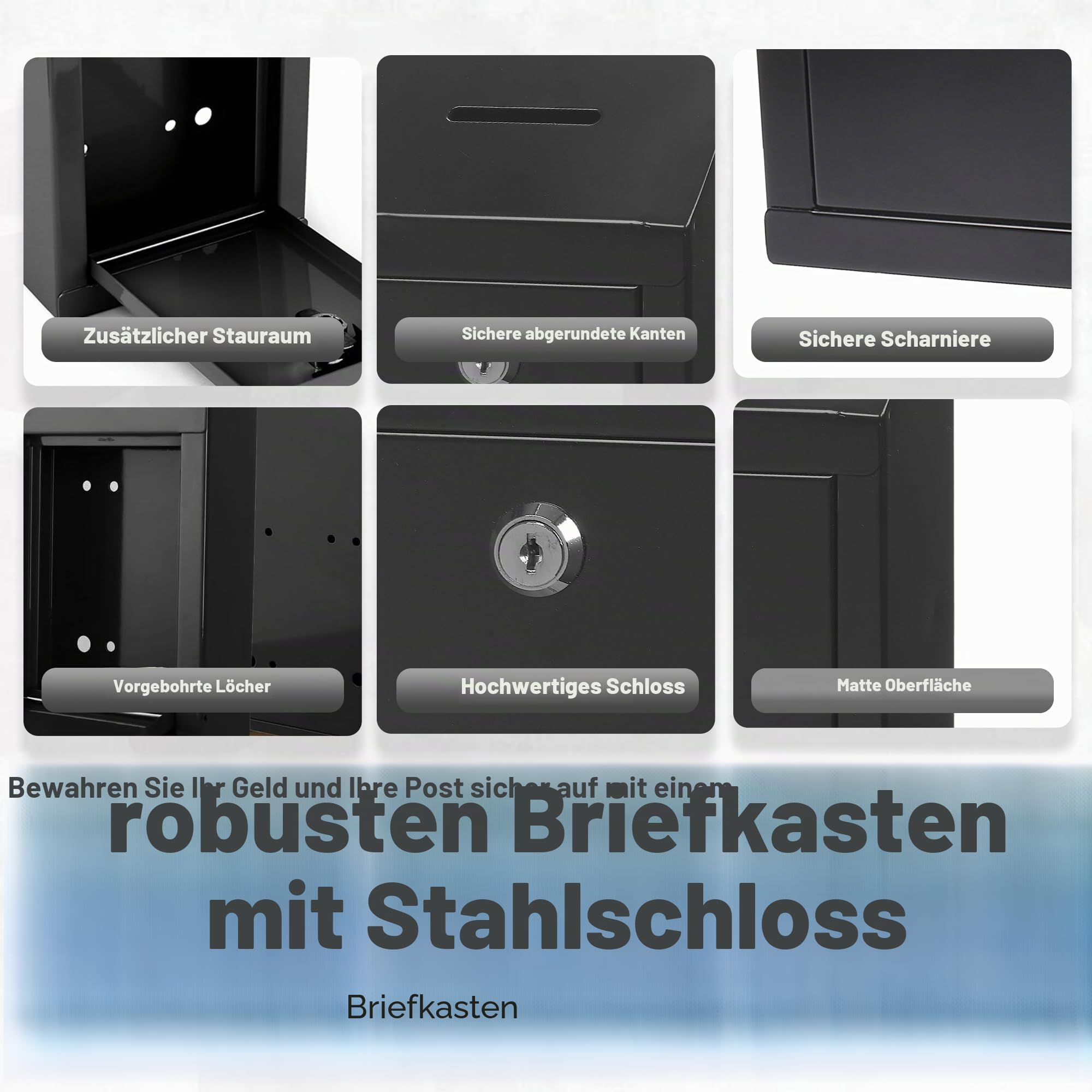 Metall-Spendenbox – Stahl-Sammelbox mit sicherem Schloss, 2 Schlüssel, Wandhalterung, 25,4 x 15,2 x 6,3 cm (Schwarz)