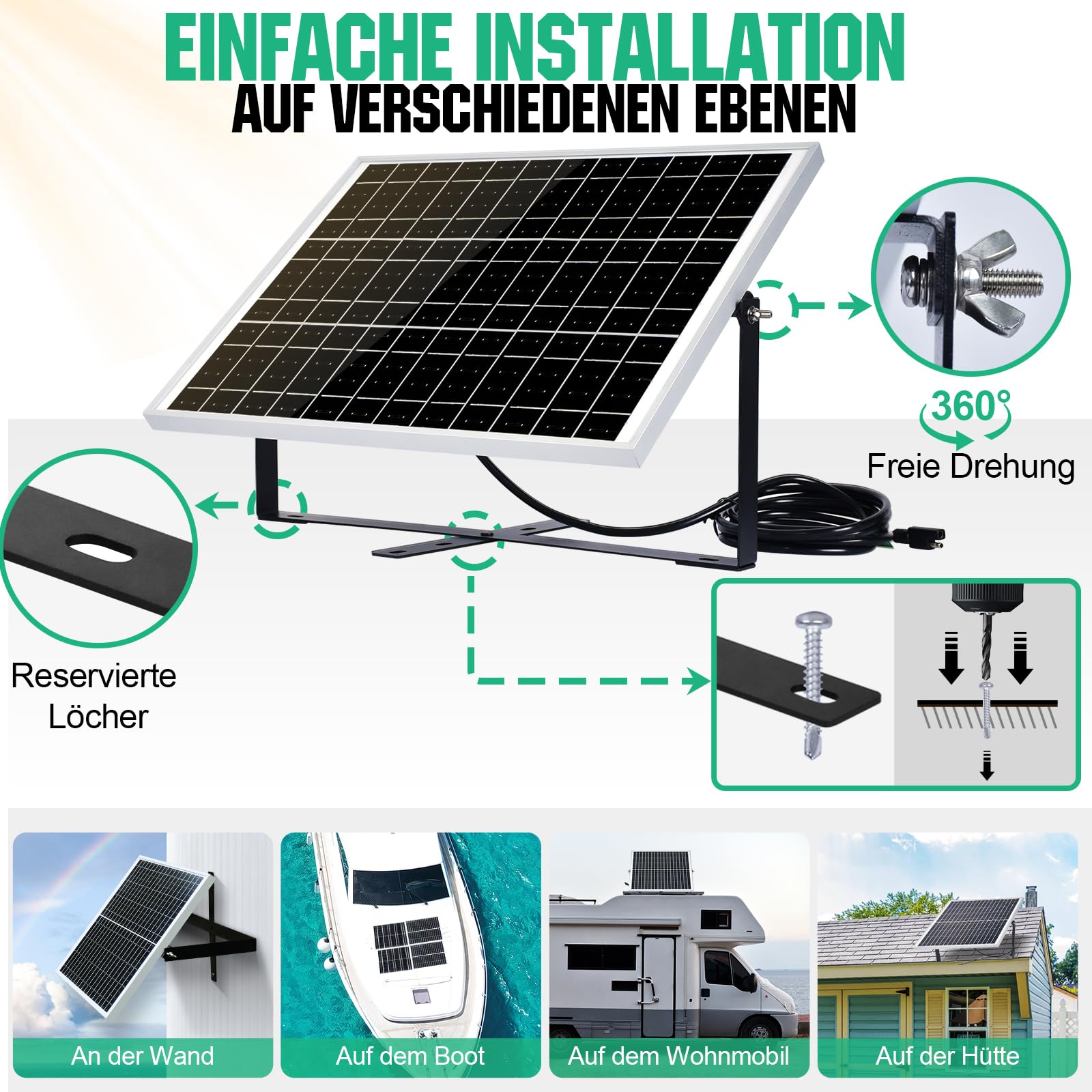 ECO-WORTHY 25W 12V Monokristallines Solarmodul Solarpanel Kit: 25W Solarpanel + Verstellbare Halterung + SAE-Anschlusskabel +10A Laderegler für Auto RV Marine Boot