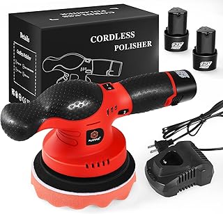 Cordless Car Buffer Polisher,6 inch Polishing Waxer Machine 2pcs 12V/2.3Ah Battery Random Orbital Polisher ,Cordless Wax Buffer for Waxing Car Detailing/Waxing/Buffer/Sander (Red01)