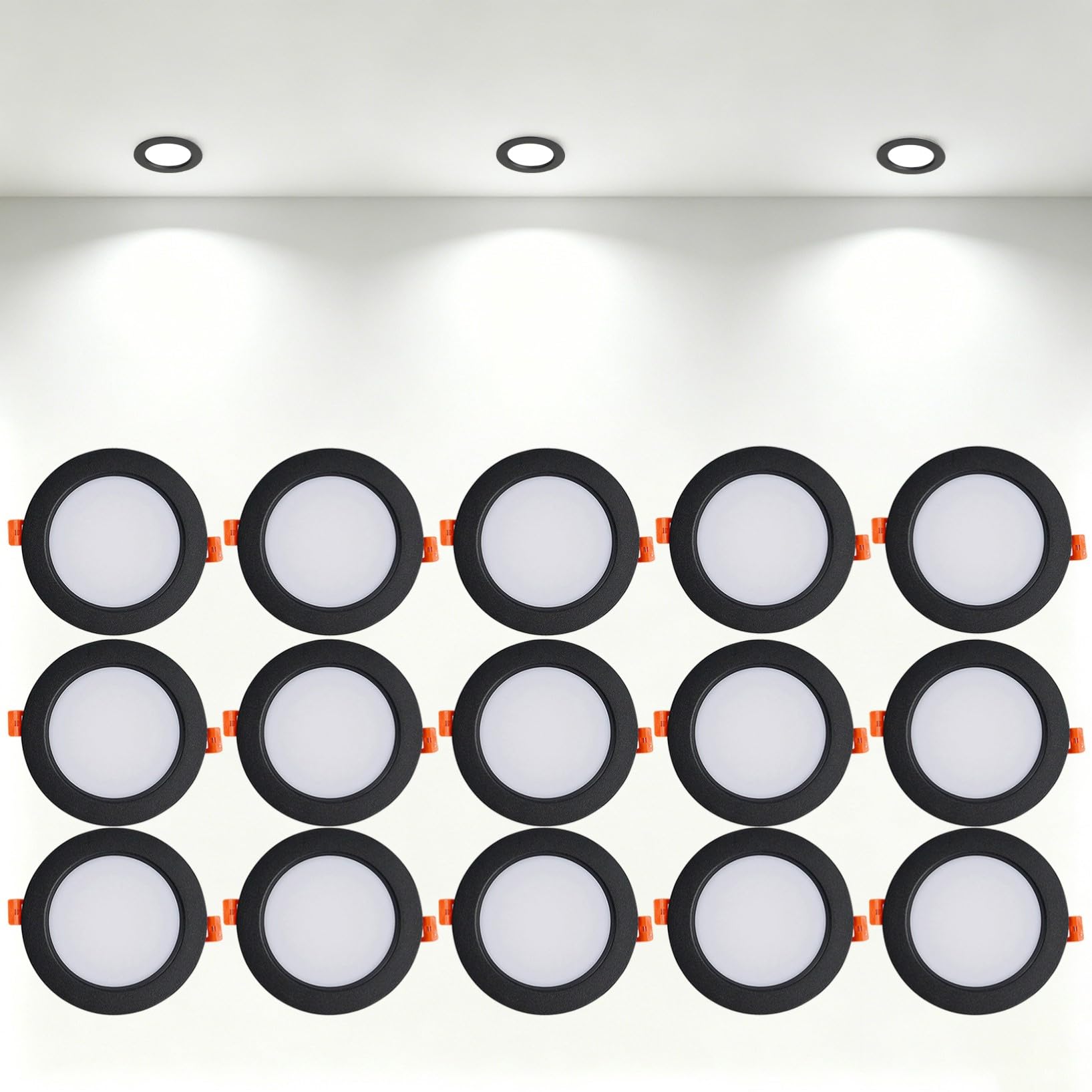 VOGHMOLD 12W Ultra Slim LED Downlight Recessed Ceiling Light 4 inch, 6000K Spot Lights Black Aluminum Trim, Cut Φ110-130mm, AC110-240V Panel Lighting for Office Hallway Closet, 15 Pack