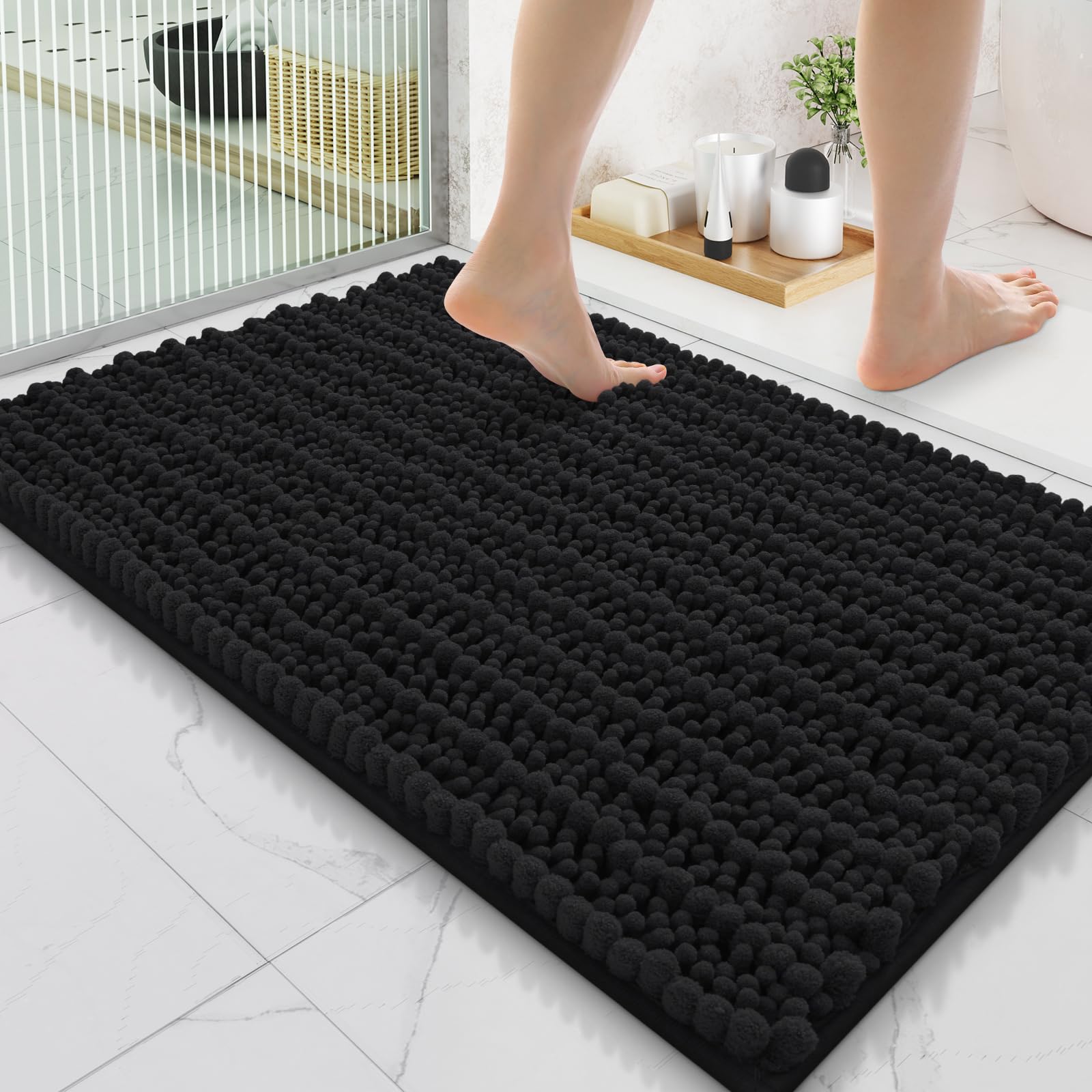 Smiry Bathroom Rugs 35X24, Extra Soft Rubber Backing Chenille Bath Mats