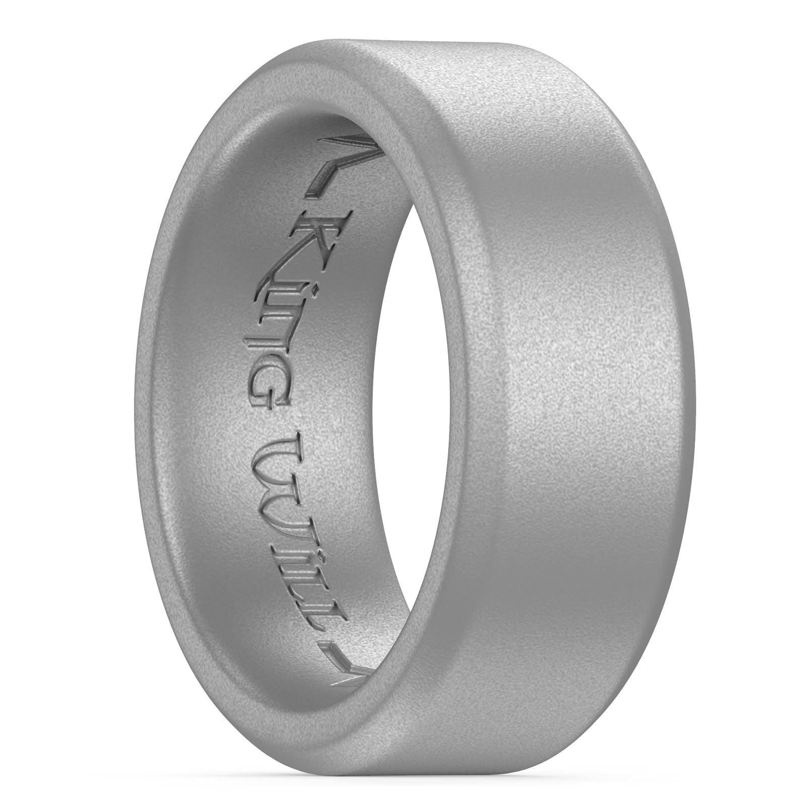 King Will Men's Silicone Wedding Bands, 8mm Wide 2.2mm Thick Comfort Fit with Unique Inner Groove Design, Rubber Engagement Rings for Daily Wear and Activities - Metallic Tungsten Steel, Size 7-13