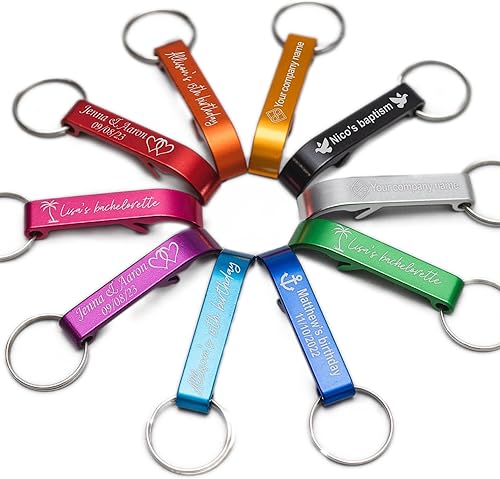 Lote personalizado de llavero abrebotellas con bolsas de organza, recuerdos de boda grabados personalizados para invitados a granel, regalo de