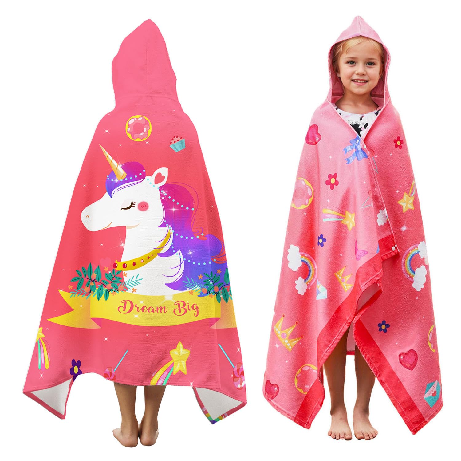 Unicorn Beach Towel Red Polyester Camping Towels for Girls Kids Beach Blanket Pool Travel Swimming Bath Shower Towel 7-10 Beach Cute Towel for Kids 35 * 60