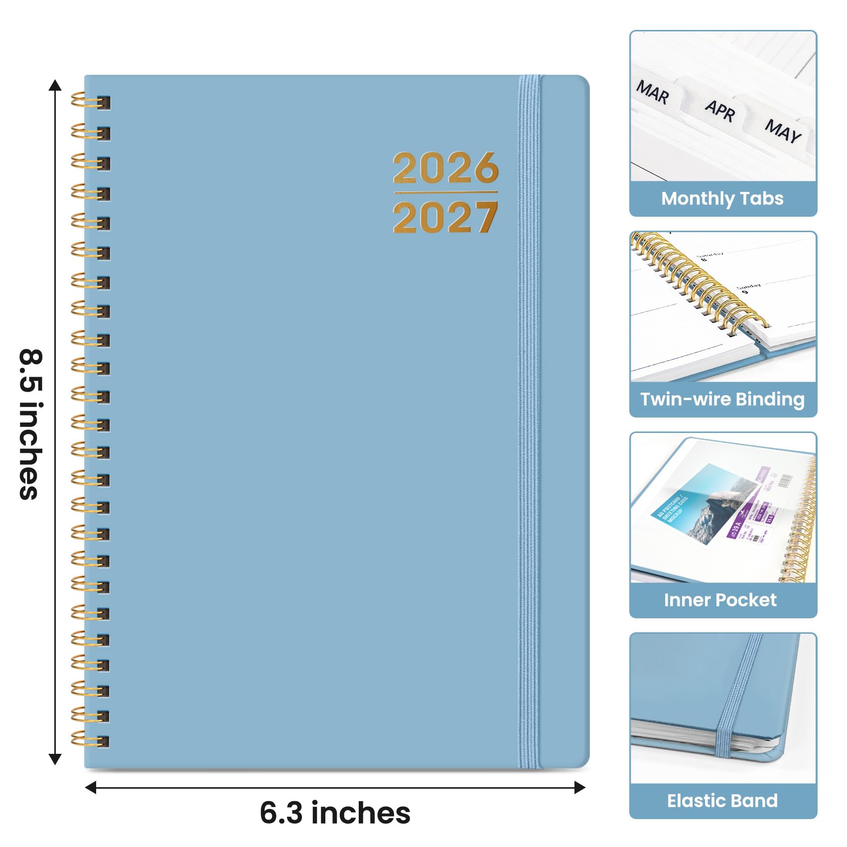 Agenda 2026-2027 para mujeres y hombres, calendario académico, mensual y semanal, julio de 2026 a junio de 2027, A5 (6.3 x 8.5 pulgadas), libro de planificación para profesores y estudiantes con