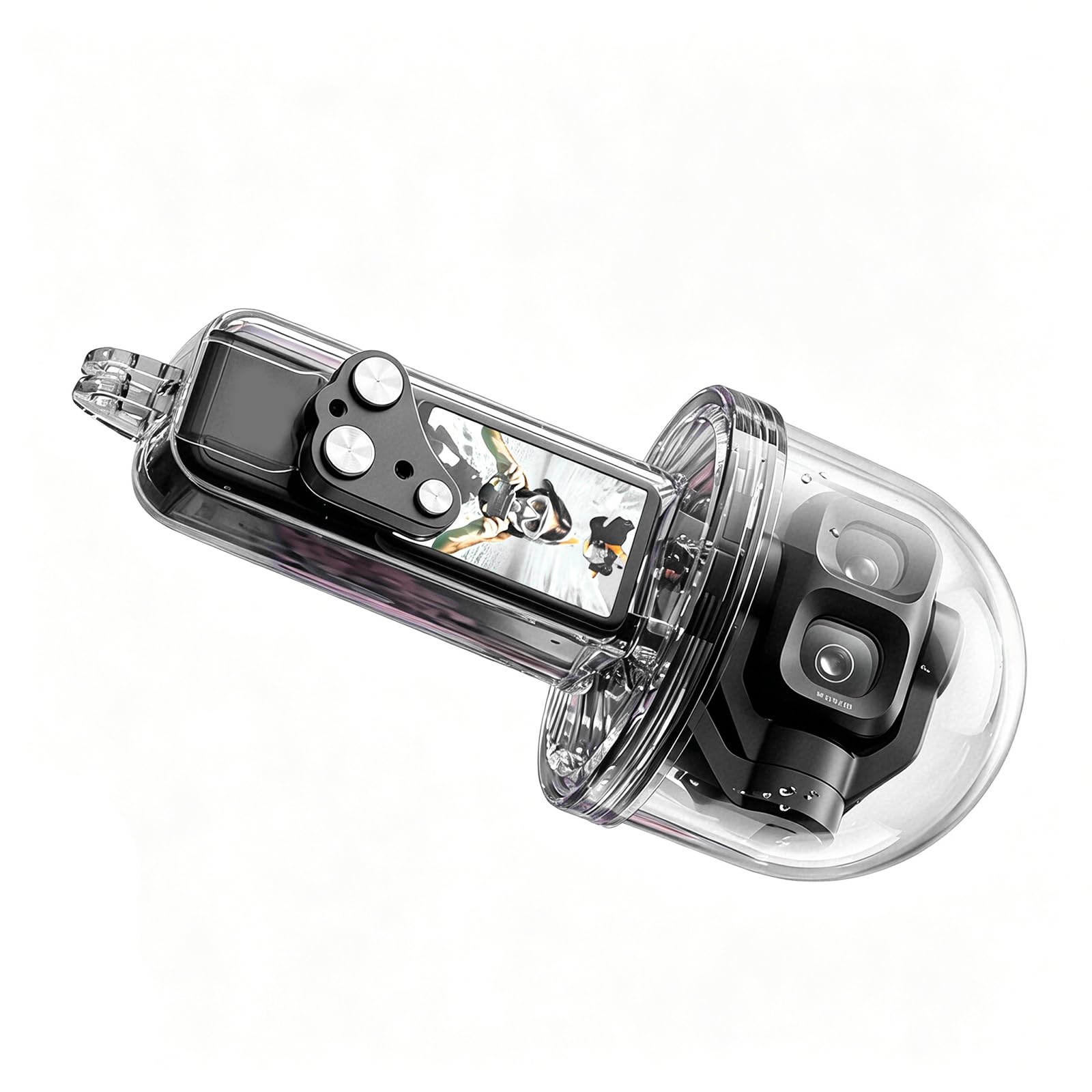 Custodia per fotocamera da surf per fotocamera tascabile, custodia impermeabile trasparente con fibbia inferiore e guscio copertura totale per giornate in spiaggia e uso in acqua Custodia