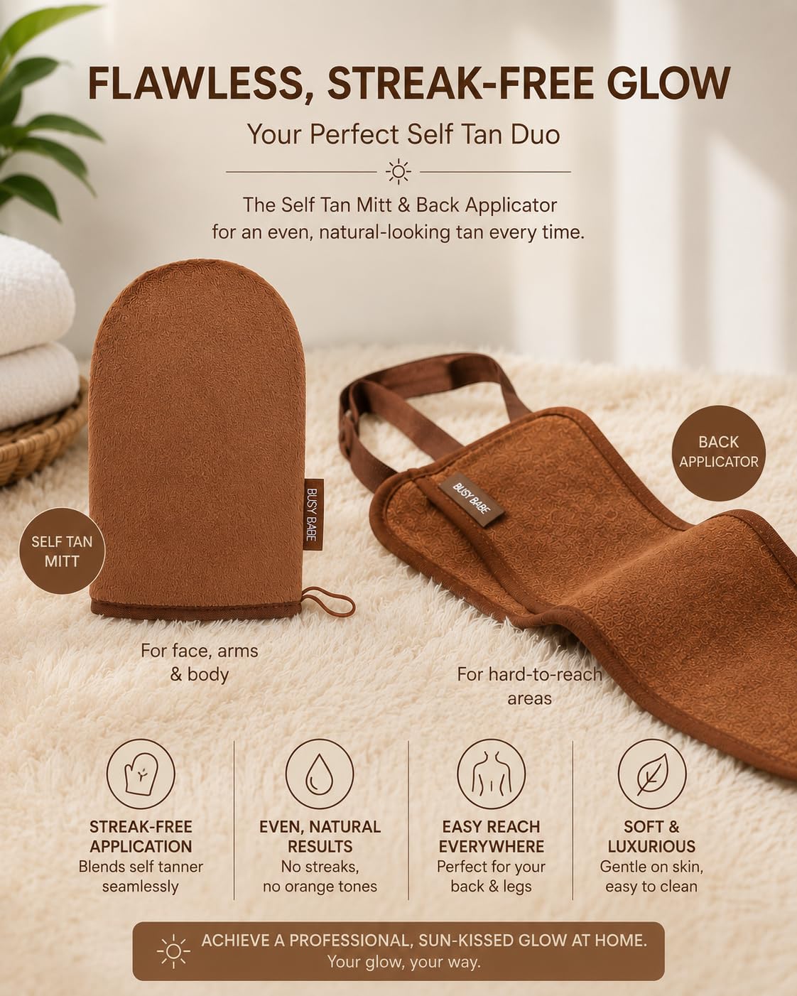 BUNDLE Busy Babe Golden Nights Head to Toe Glow Bundle – Complete Self Tanning Kit for Face & Body