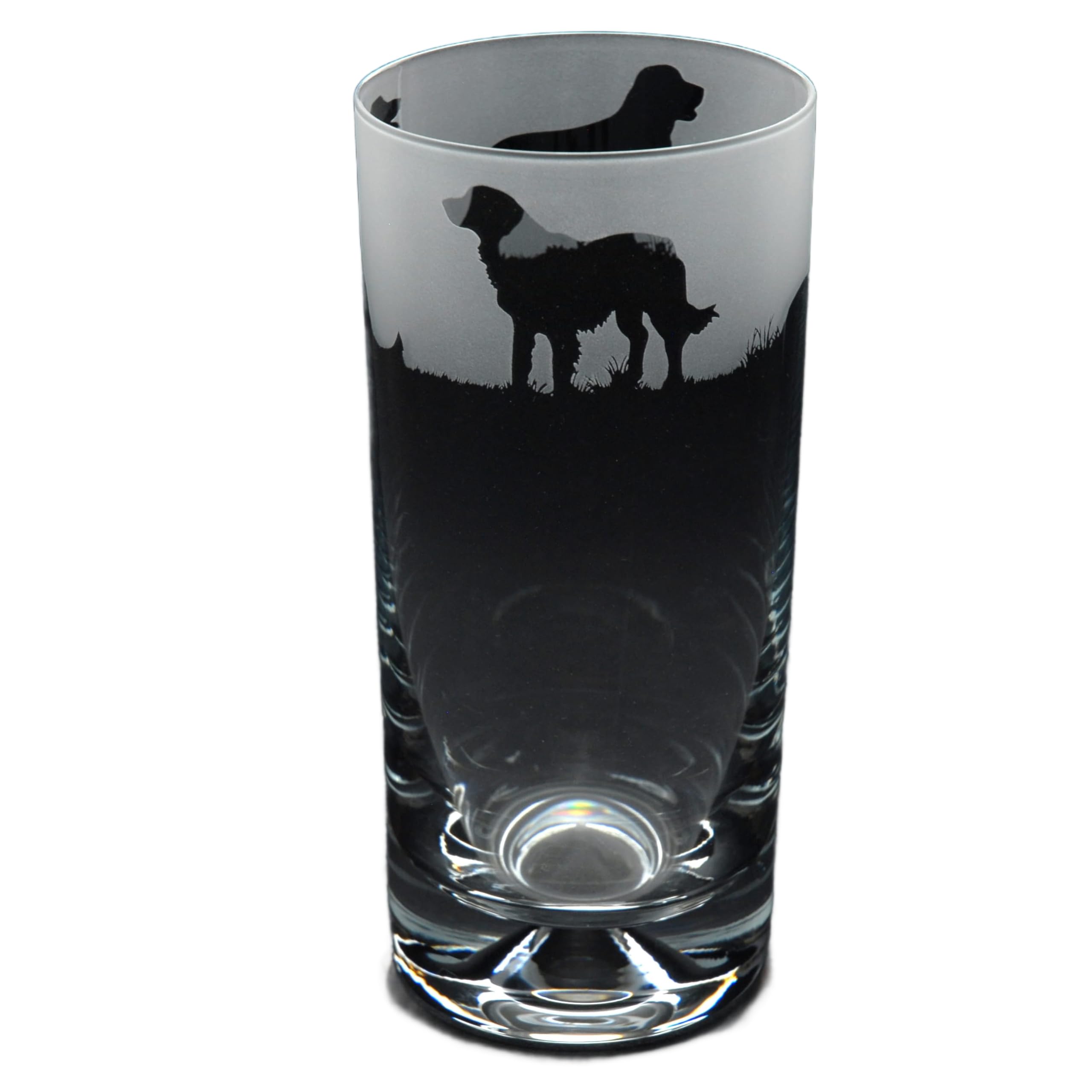 GLYPTIC Glass Art Golden Retriever Dog Frieze Hand Etched/Engraved Highball Glass