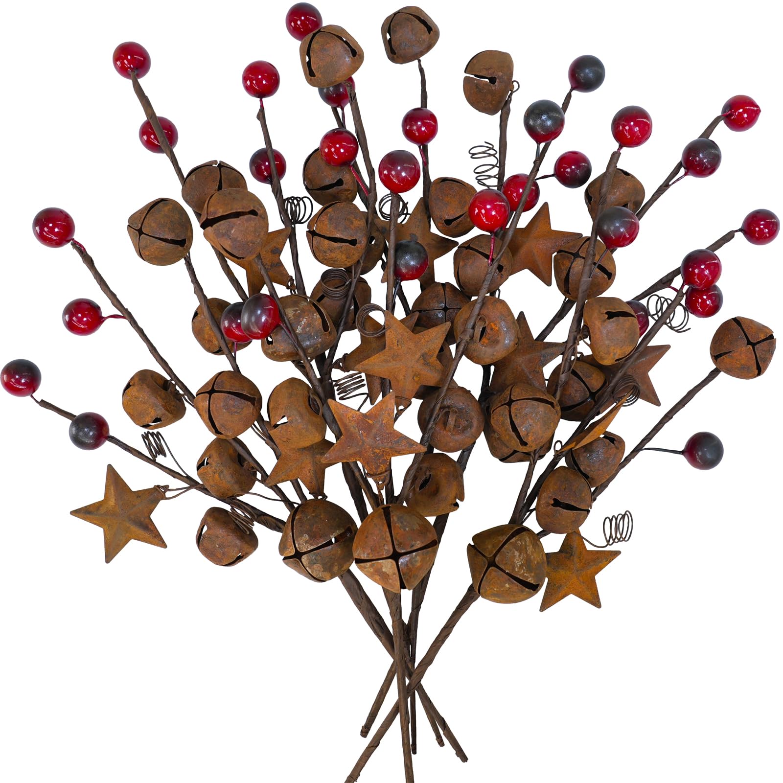 Cloches de Noël rustiques et tiges de baies bordeaux de 27 cm pour déco de table farmhouse