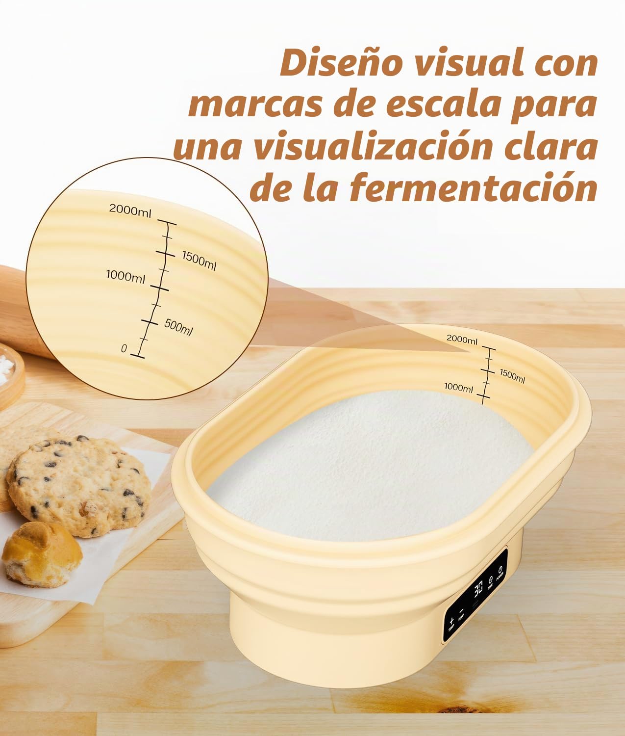 WADEO Juego de 18 piezas para fermentación de pan, Cámara de fermentación para masa madre con función de calentamiento: cesta de fermentación de 28 cm, termostato con 6 ajustes (25 °C-50 °C)