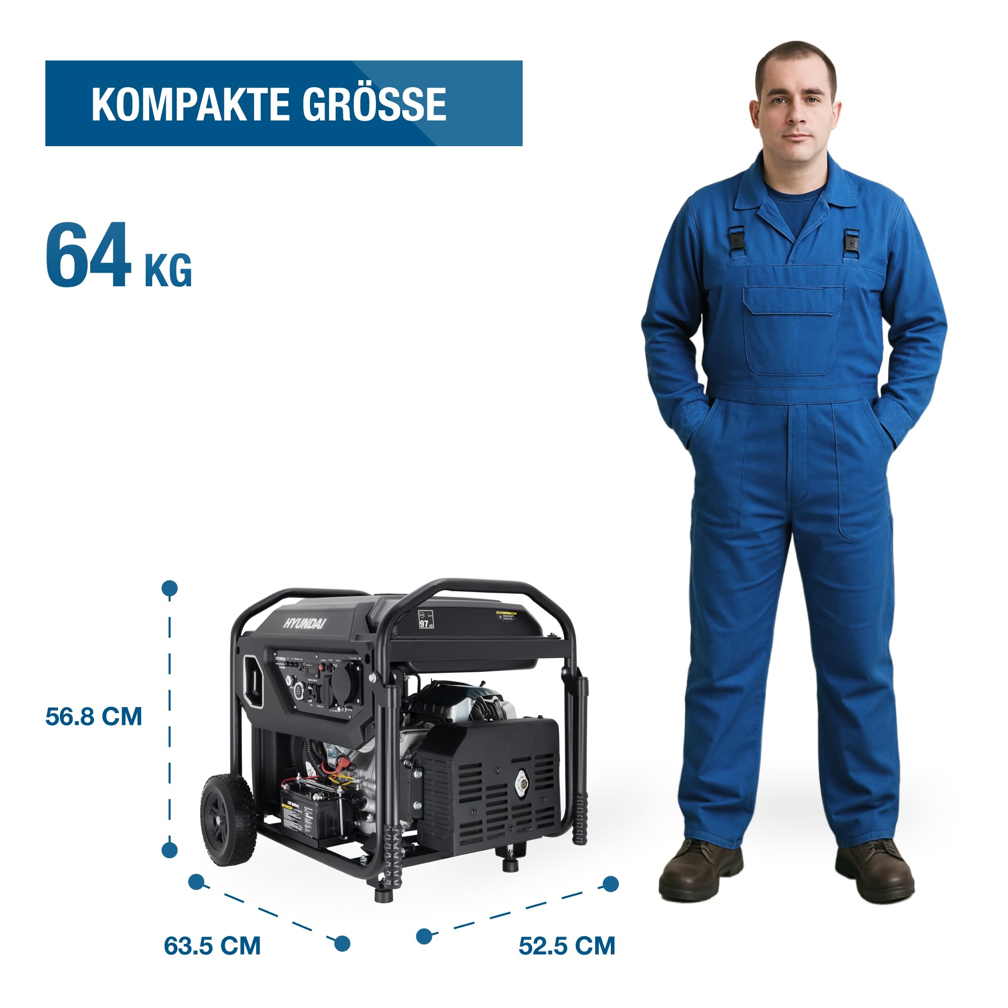 HYUNDAI Benzin Stromerzeuger HY8000iE – 8.0 kW Inverter Generator mit ATS-Anschluss, E-START, Fernbedienung & ECO-Modus – ideal für Baustelle und als Notstromaggregat