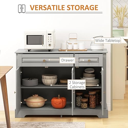 Miniatura 4 de HOMCOM Aparador de buffet, armario de cocina moderno con 2 cajones y estantes ajustables, gabinete de barra de café, gris