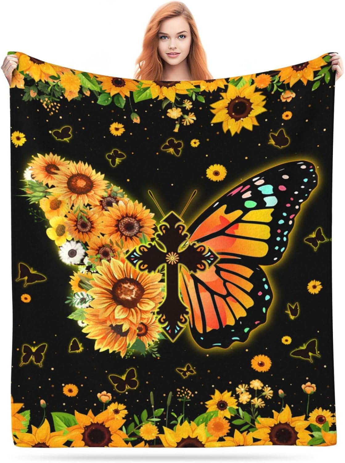 Sunflower Blanket Butterfly Blanket for Couch Bed, Soft