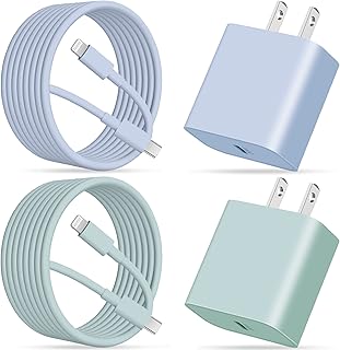 iPhone Fast Charger [Apple MFi Certified], 2Pack 20W PD USB C Wall Charger Block Fast Charging Plug with 10FT Long USB-C to Lightning Cable Cord for iPhone 14/14 Plus/13/12/Pro Max/Mini/11/XS/X, iPad