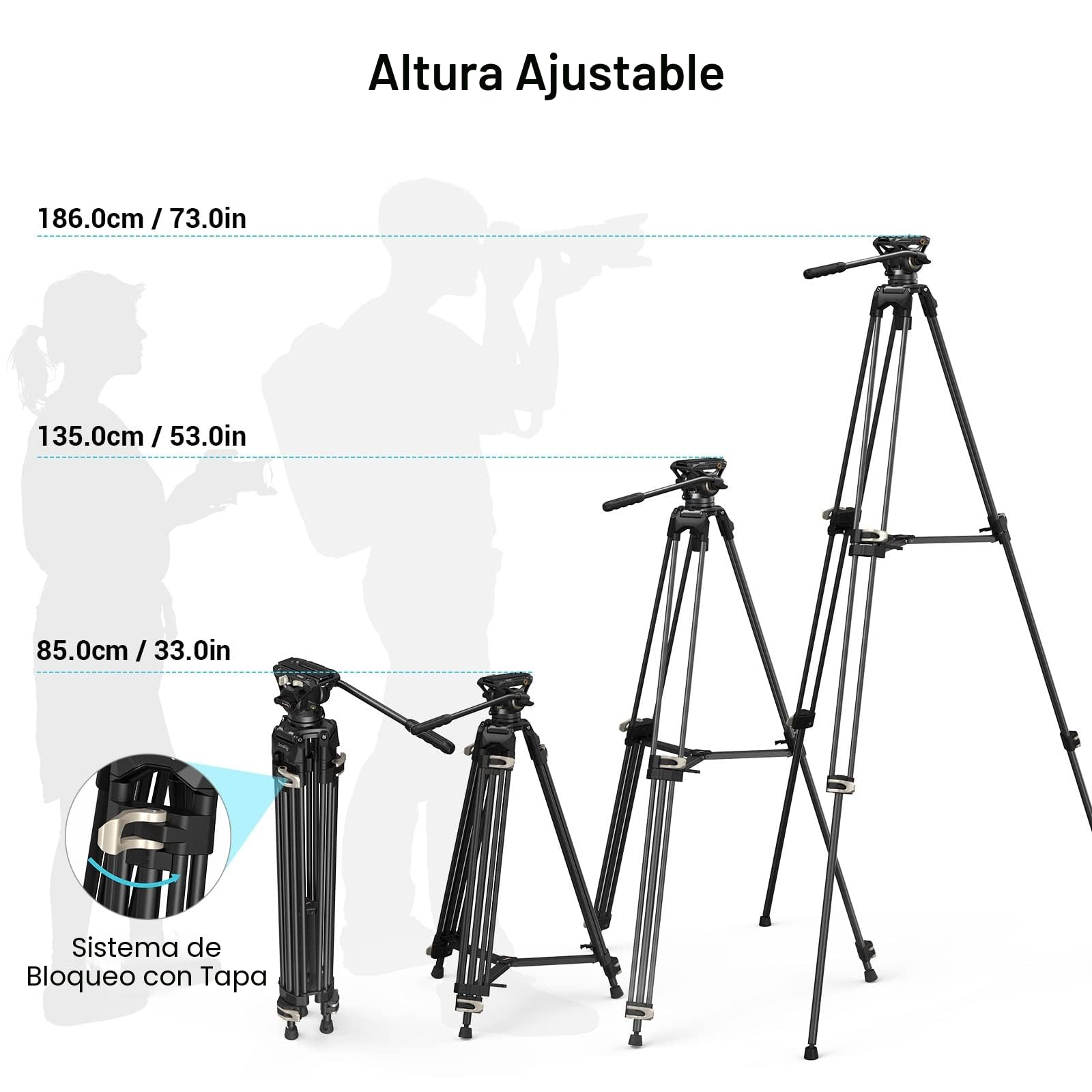 SMALLRIG 73" Trípode de Vídeo on Amortiguación Ajustable, Placa QR de Modo Dual para DJI RS 2 / RS 3 / RS 3 Pro / RS4 / RS4 Pro Gimbals y para MFT, Placa QR, Carga Máxima 17.6Lbs/8kg - 3751B