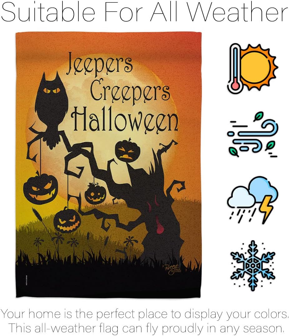 Jeepers Creepers House Flag - Pack Fall Halloween Witch Trick or Treat Spooky Night Black Cat Season Autumntime Pumpkin USA Vintage Applique - Banner Small Garden Yard Gift Double-Sided 28 X 40