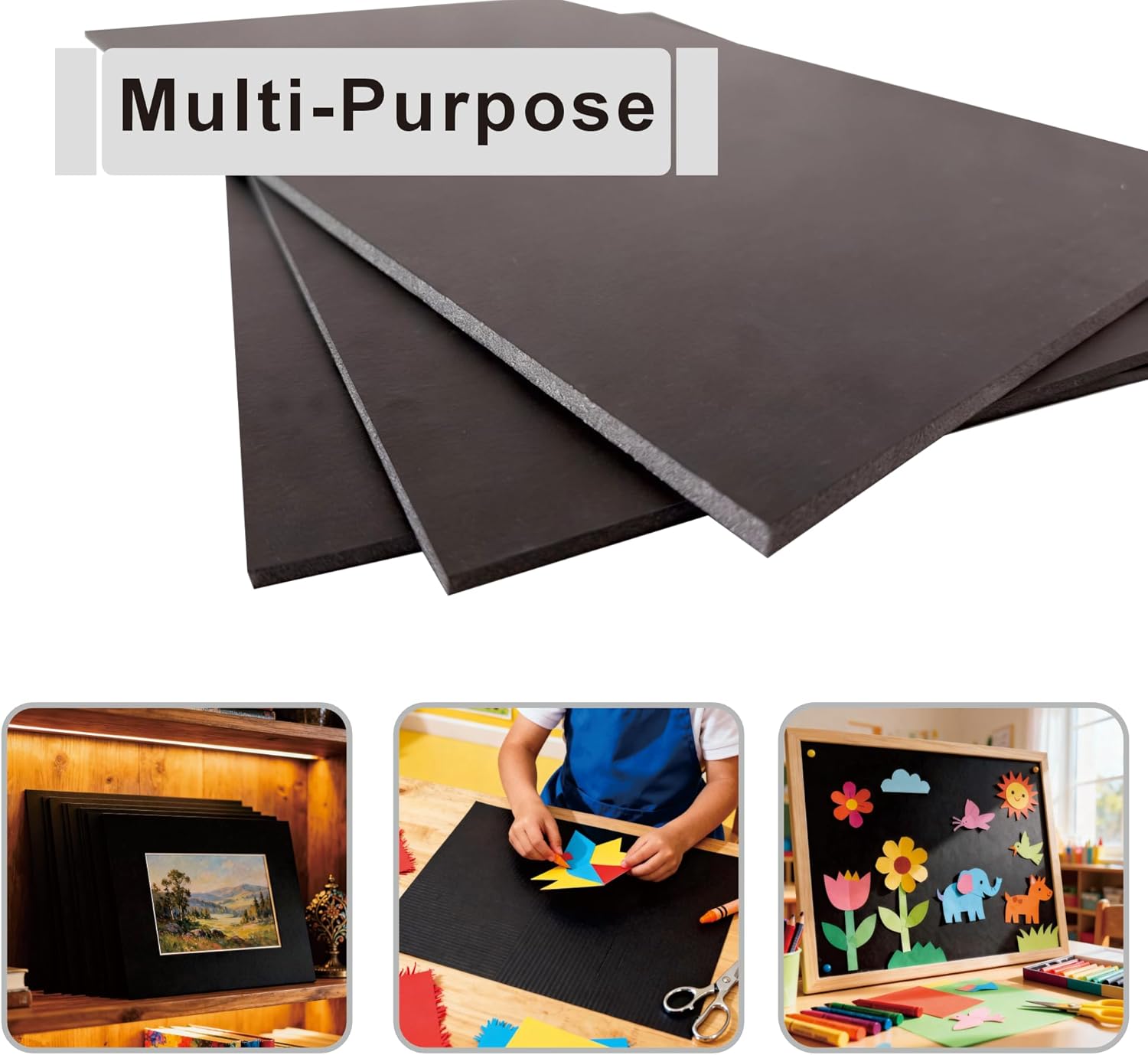 Black Poster Board 12 x 16 in, ZXUNLIEH 12 Pack Foam Poster Board, Foam Core Sheets, Double Sided Puzzle Board, Vision Board for Crafts, Frame, Signage, School Projects, Displays & Events