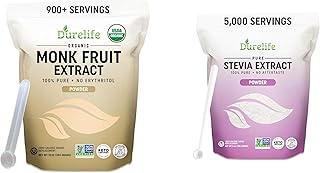 Durelife Organic 100% Pure Monk Fruit sweetener 10 OZ and Durelife 100% Pure stevia extract sweetener 8 oz