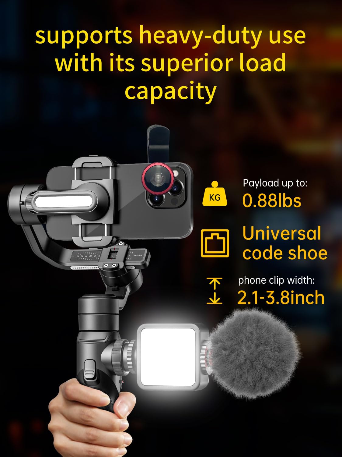 AOCHUAN Gimbal Stabilizer for Smartphone, Phone Gimbal w/8" Extension Rod, Profession 3-Axis Stabilizer w/RGB Magnetic Fill Light for Video Recording, Compatible w/iPhone/Andriod-: Smart S2